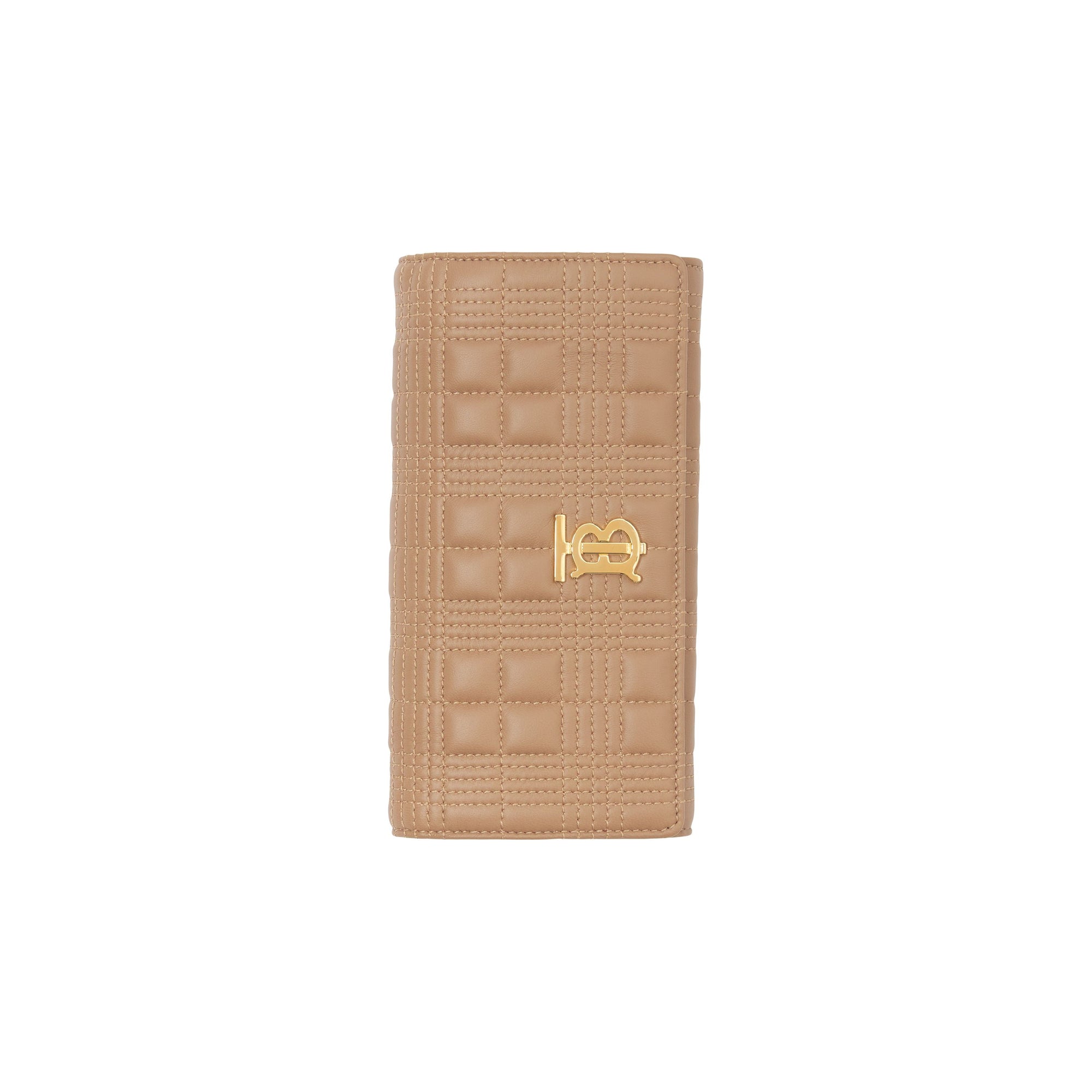 Portefeuille continental Lola en cuir d'agneau matelassé - Camel
