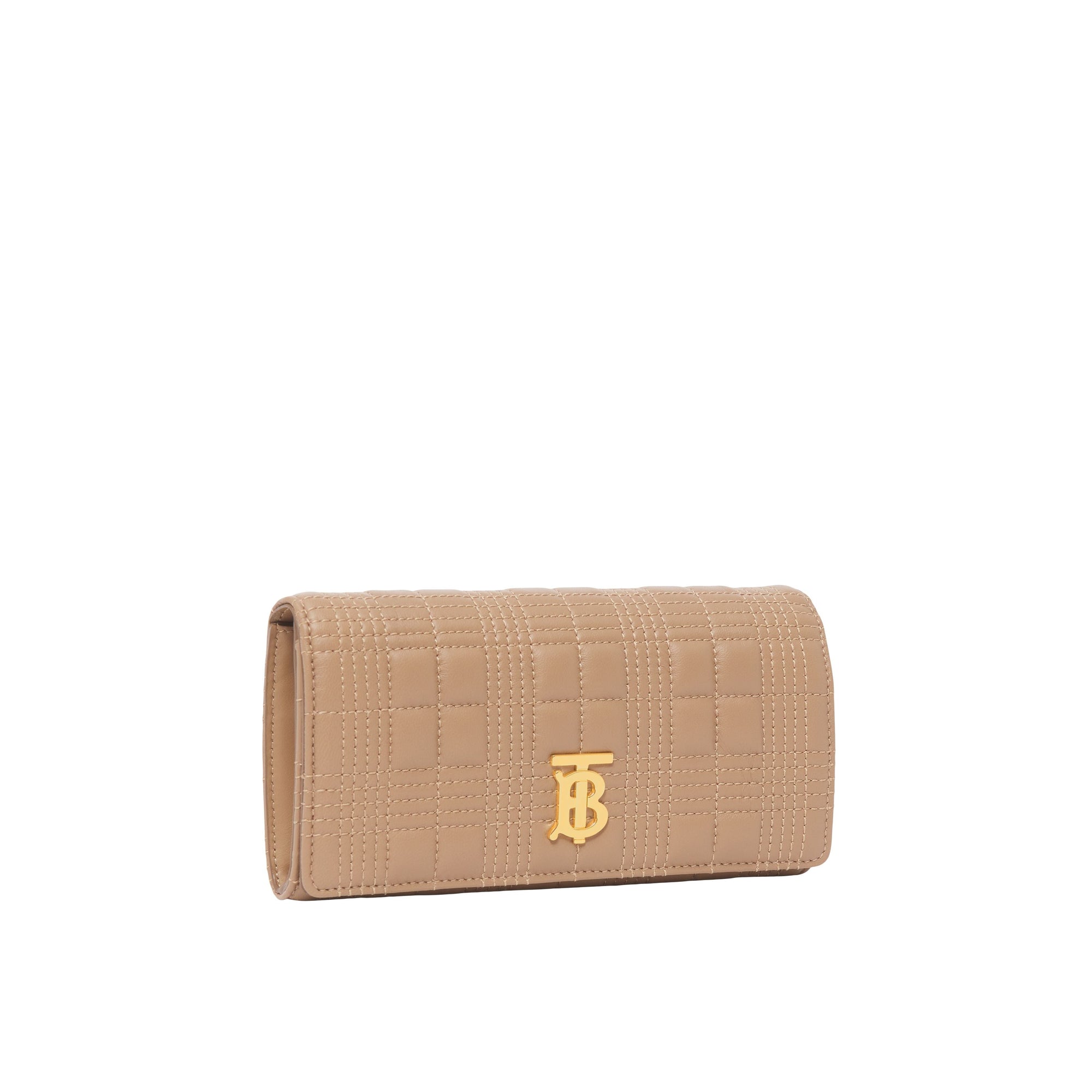 Portefeuille continental Lola en cuir d'agneau matelassé - Camel