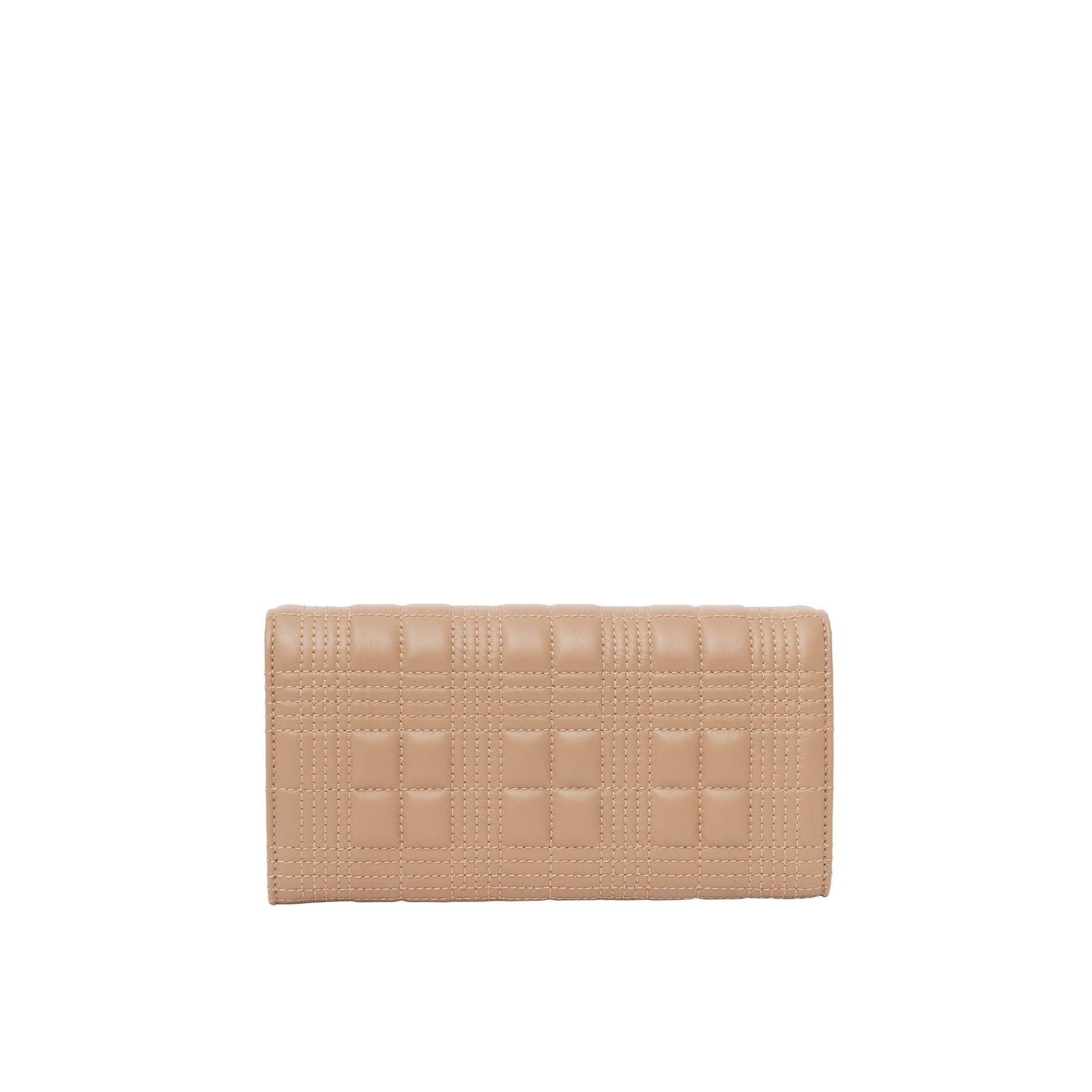 Portefeuille continental Lola en cuir d'agneau matelassé - Camel
