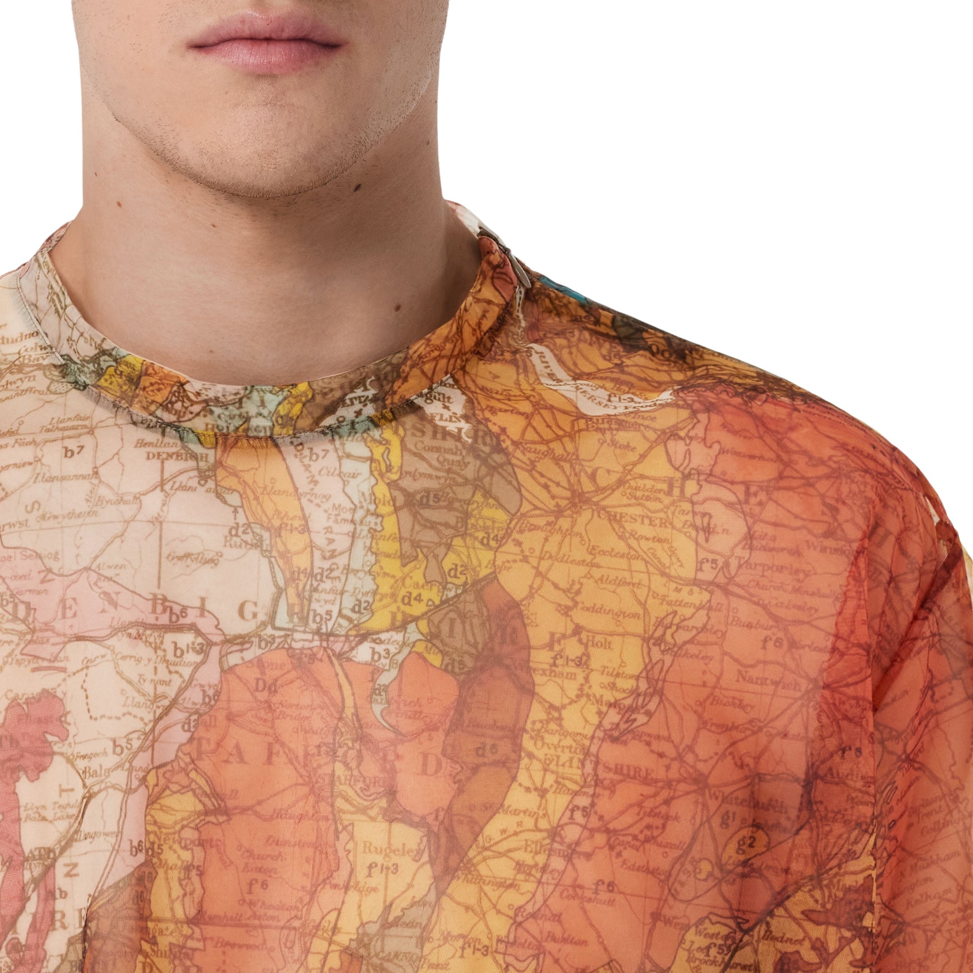 T-shirt oversize en mesh à imprimé carte - Bright Orange