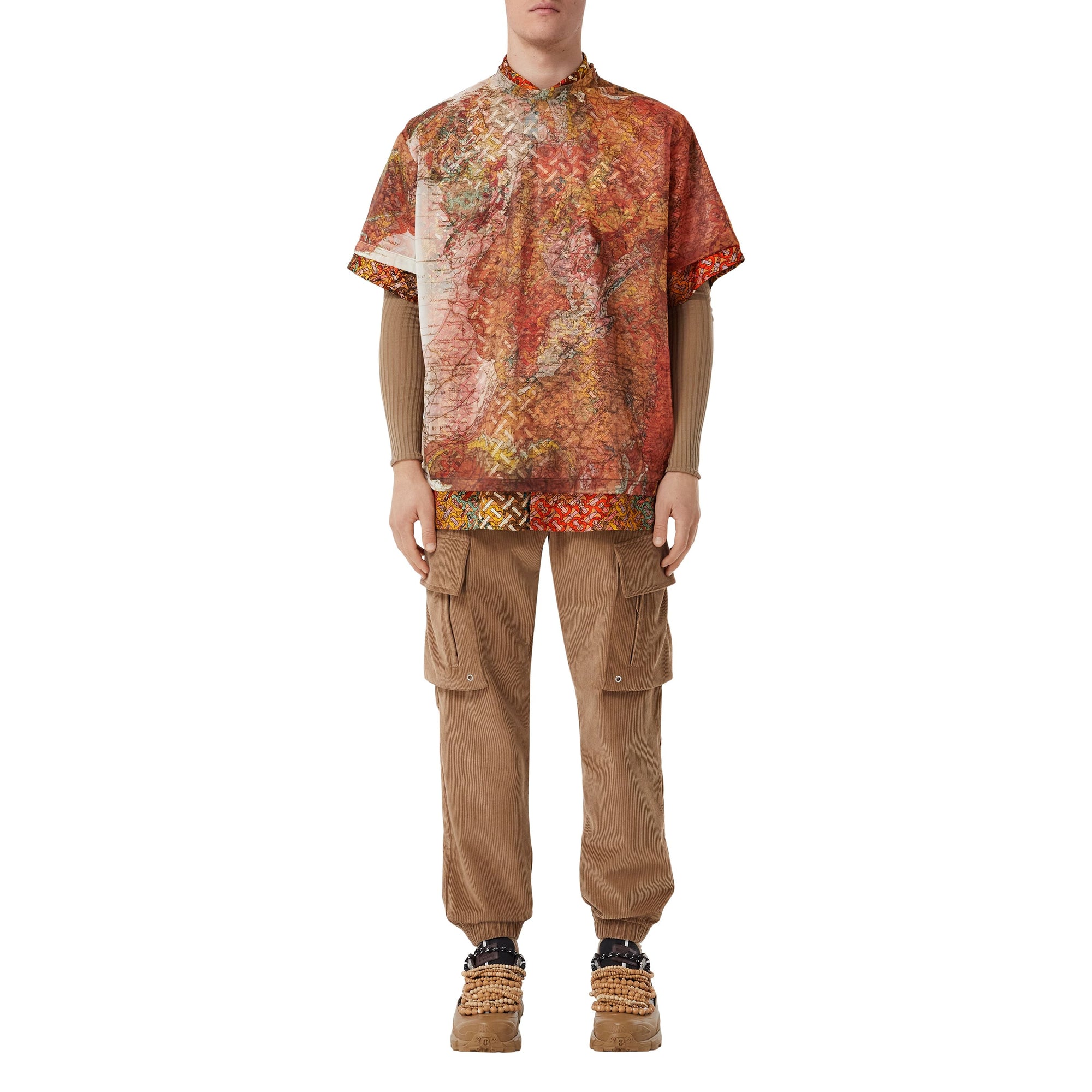 T-shirt oversize en mesh à imprimé carte - Bright Orange