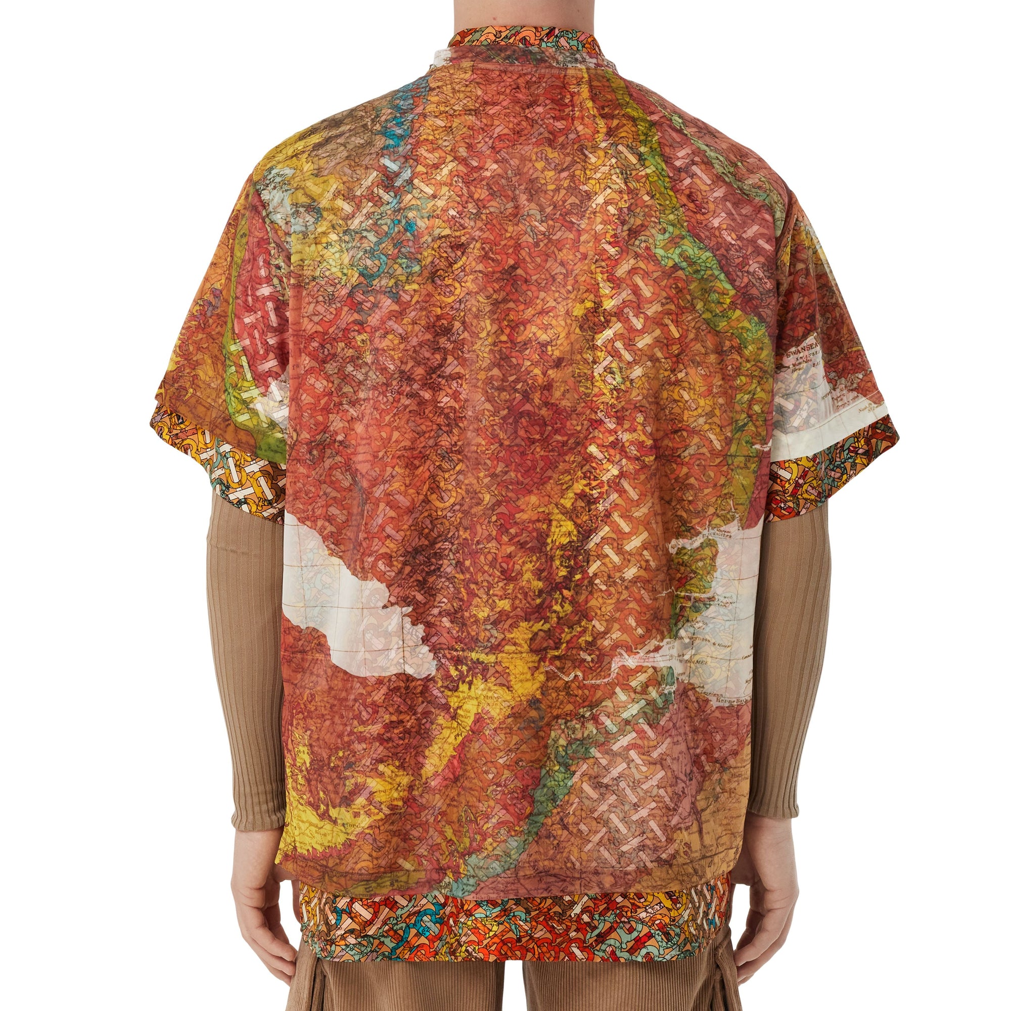 T-shirt oversize en mesh à imprimé carte - Bright Orange