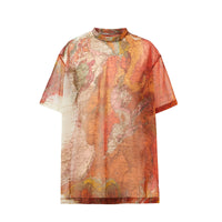 T-shirt oversize en mesh à imprimé carte - Bright Orange