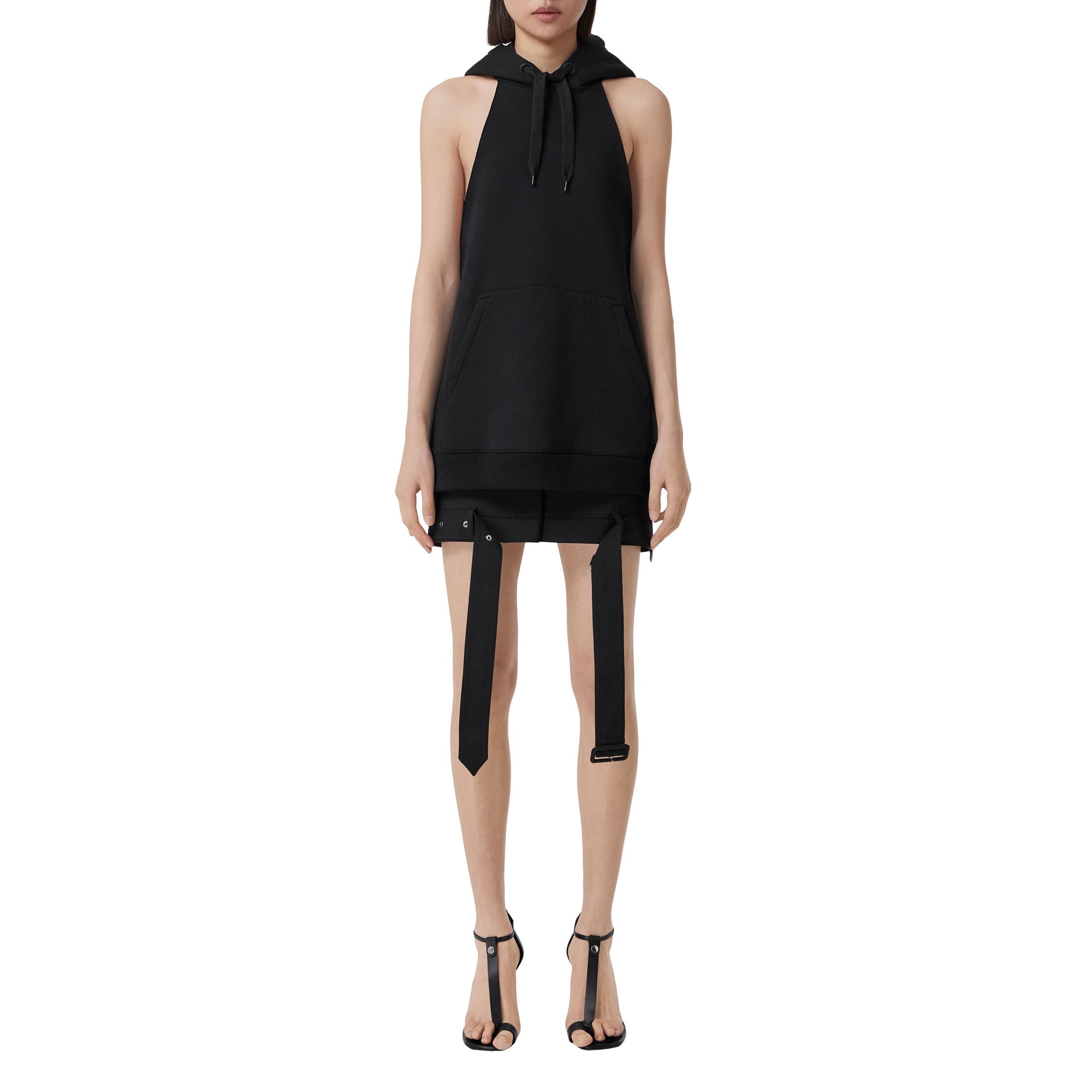 Top long à capuche sans manches - Black