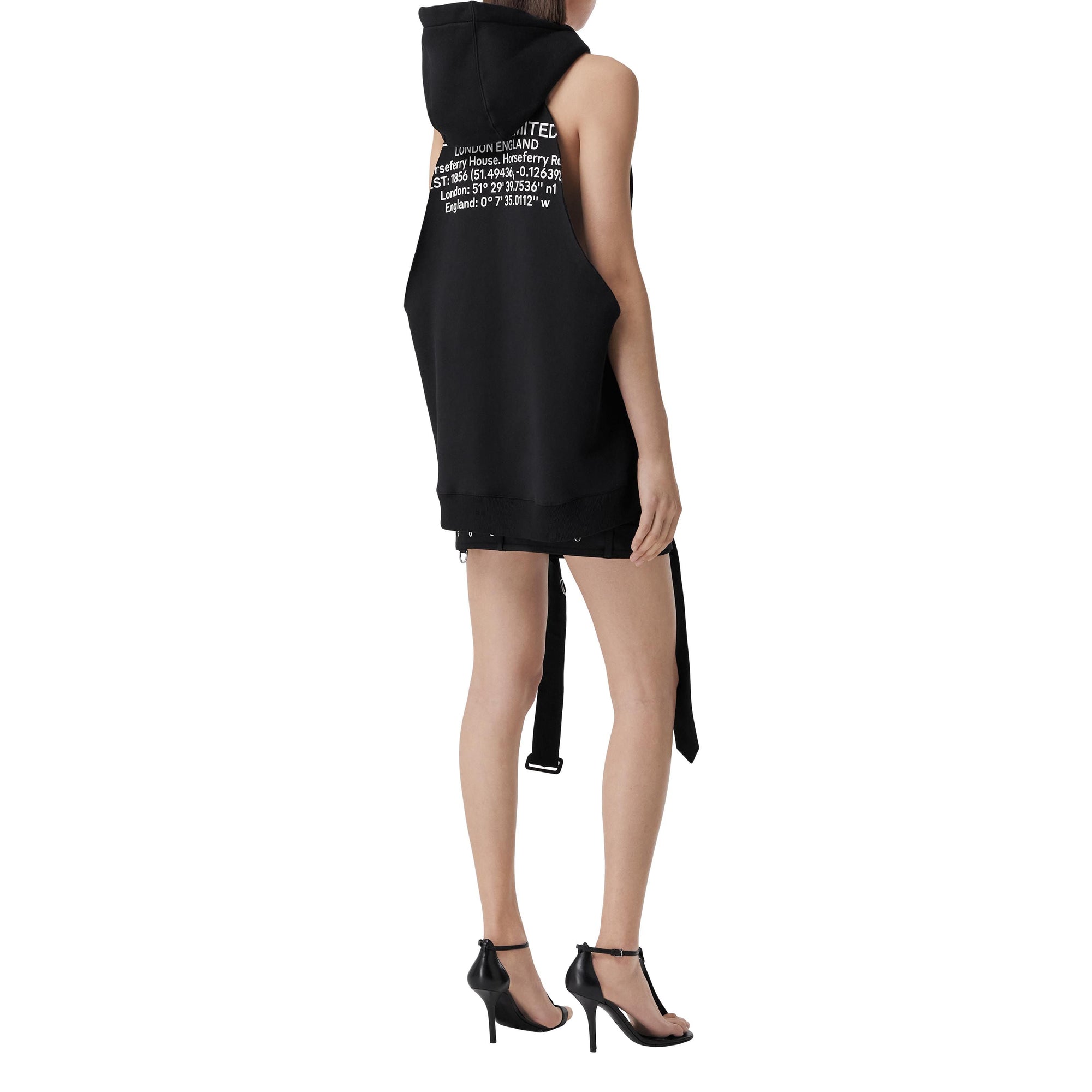 Top long à capuche sans manches - Black