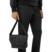 Petit sac Messenger en cuir surpiqué - Black