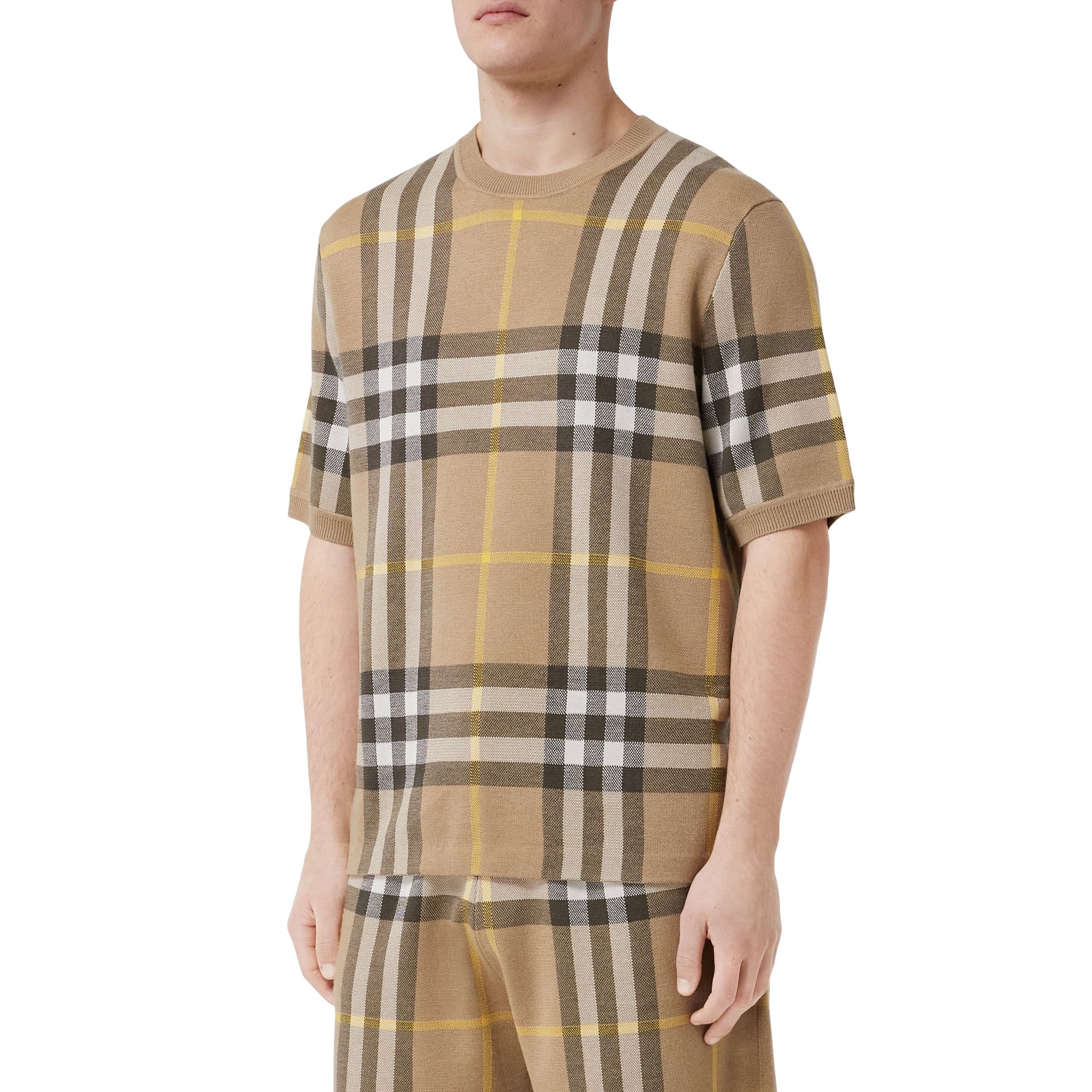 T-shirt en jacquard de soie et laine - Truffle Check