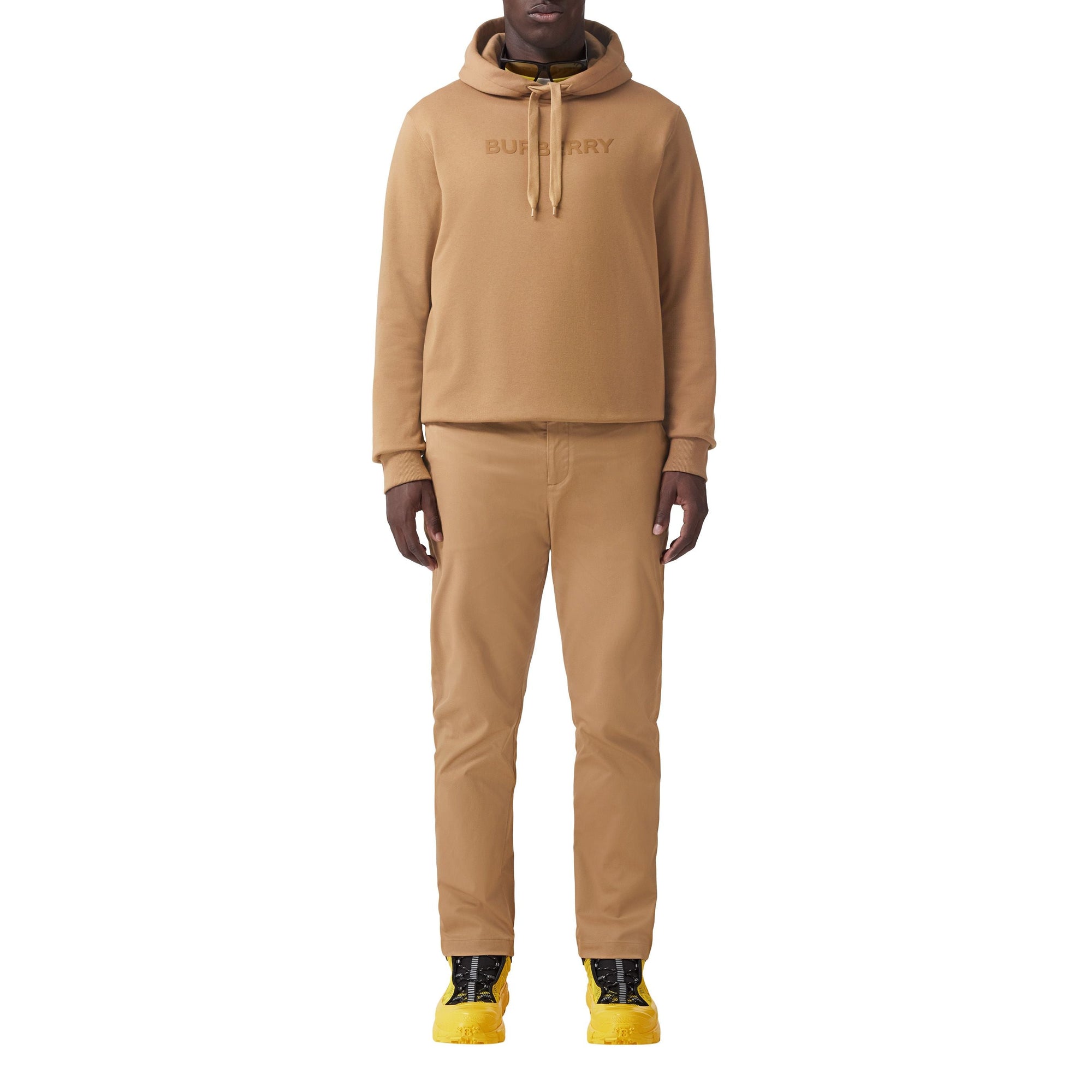 Pantalon chino slim extensible à motif monogramme - Camel