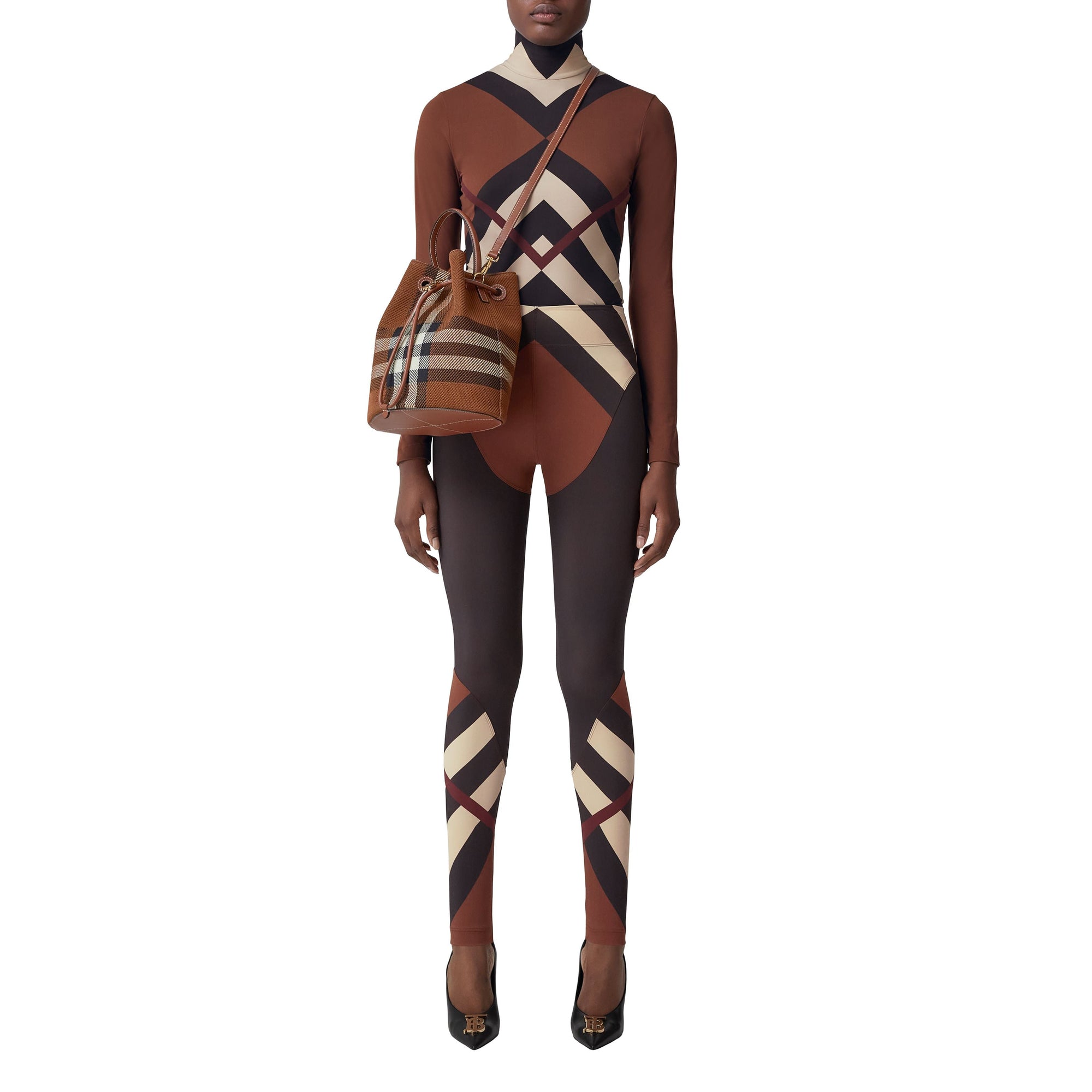 Legging stretch à chevrons à motif check - Dark Birch Brown