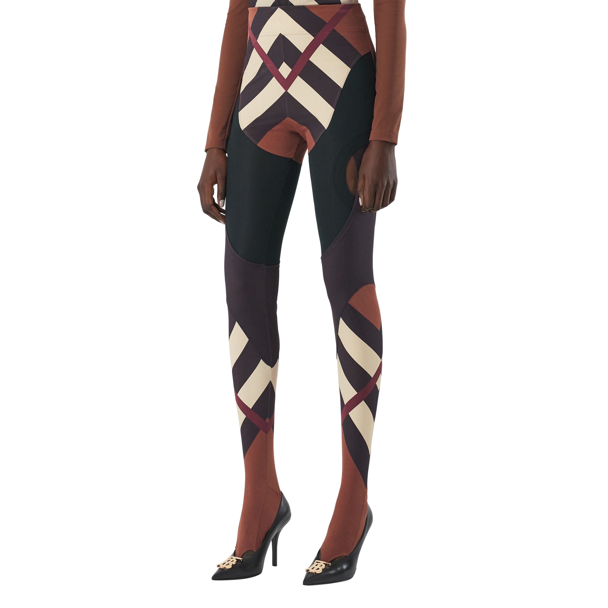 Legging stretch à chevrons à motif check - Dark Birch Brown