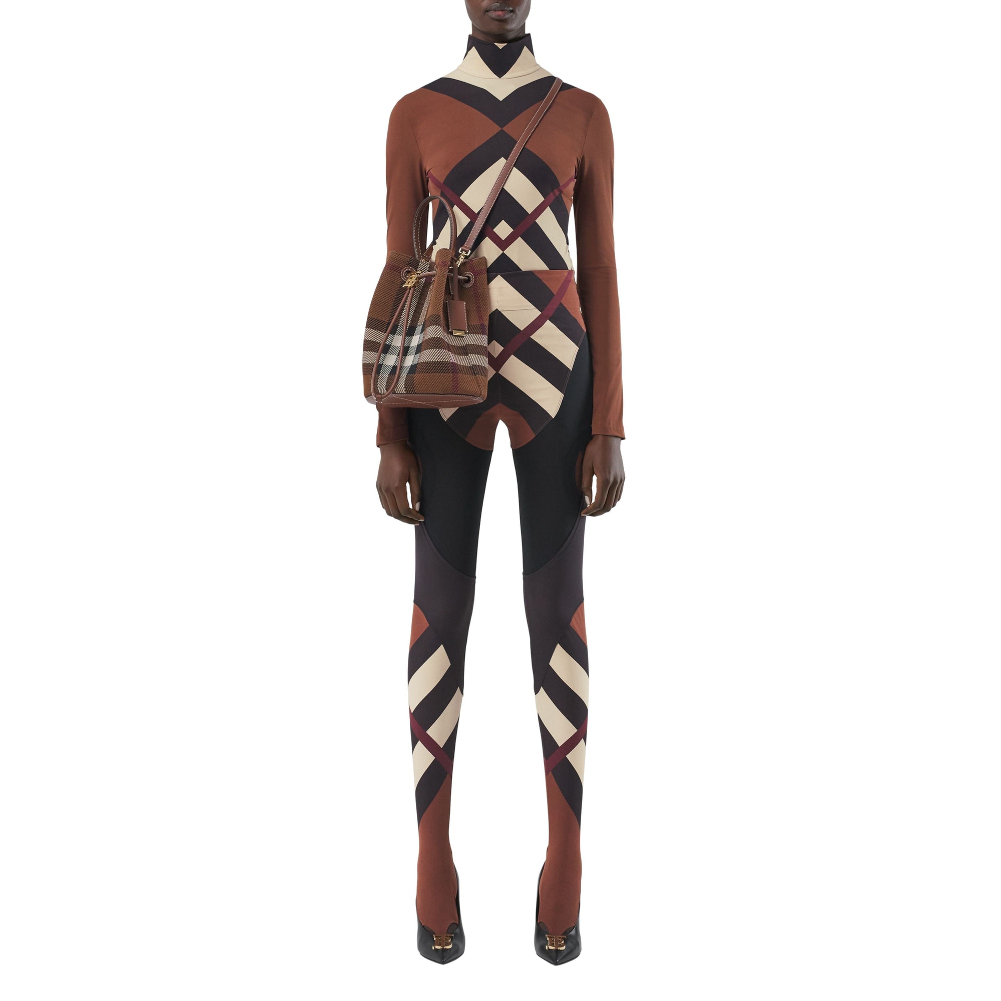 Legging stretch à chevrons à motif check - Dark Birch Brown