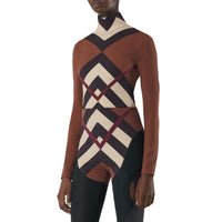 Haut à col roulé en jersey stretch à chevrons Check - Dark Birch Brown