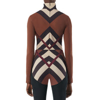 Haut à col roulé en jersey stretch à chevrons Check - Dark Birch Brown