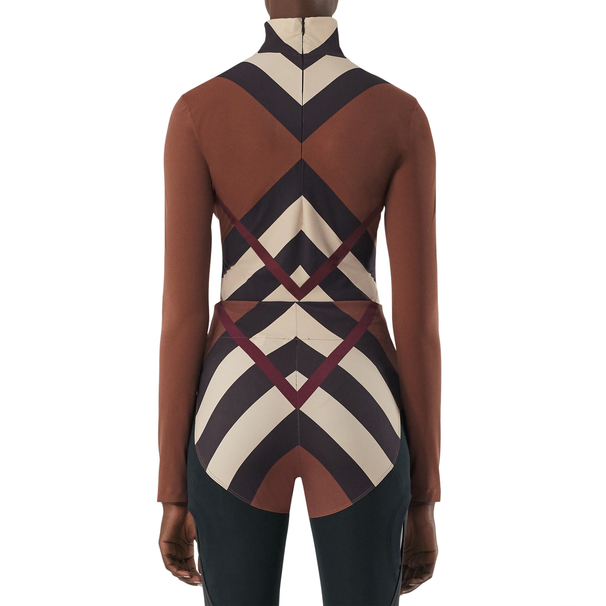 Haut à col roulé en jersey stretch à chevrons Check - Dark Birch Brown