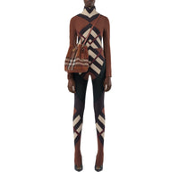 Haut à col roulé en jersey stretch à chevrons Check - Dark Birch Brown