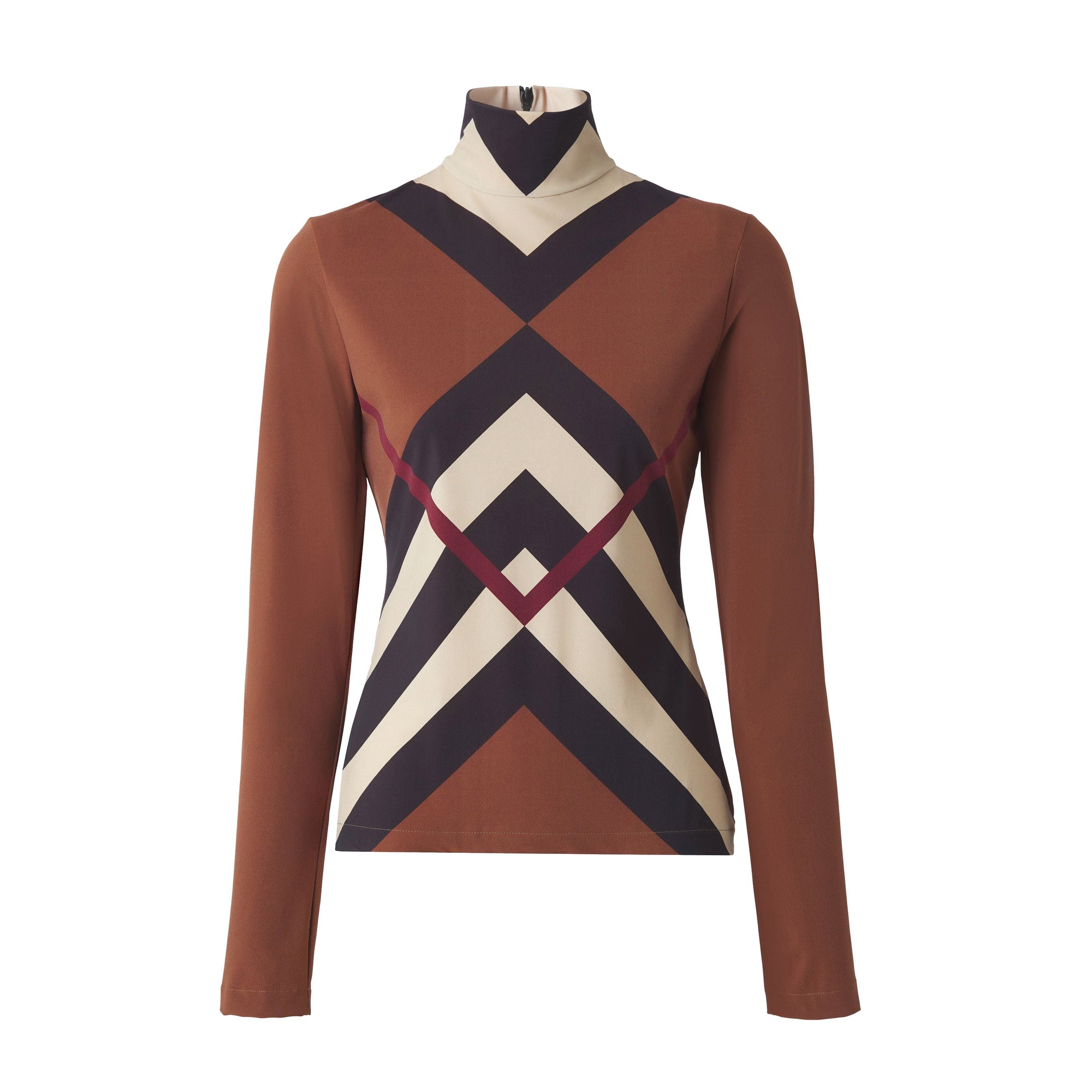 Haut à col roulé en jersey stretch à chevrons Check - Dark Birch Brown