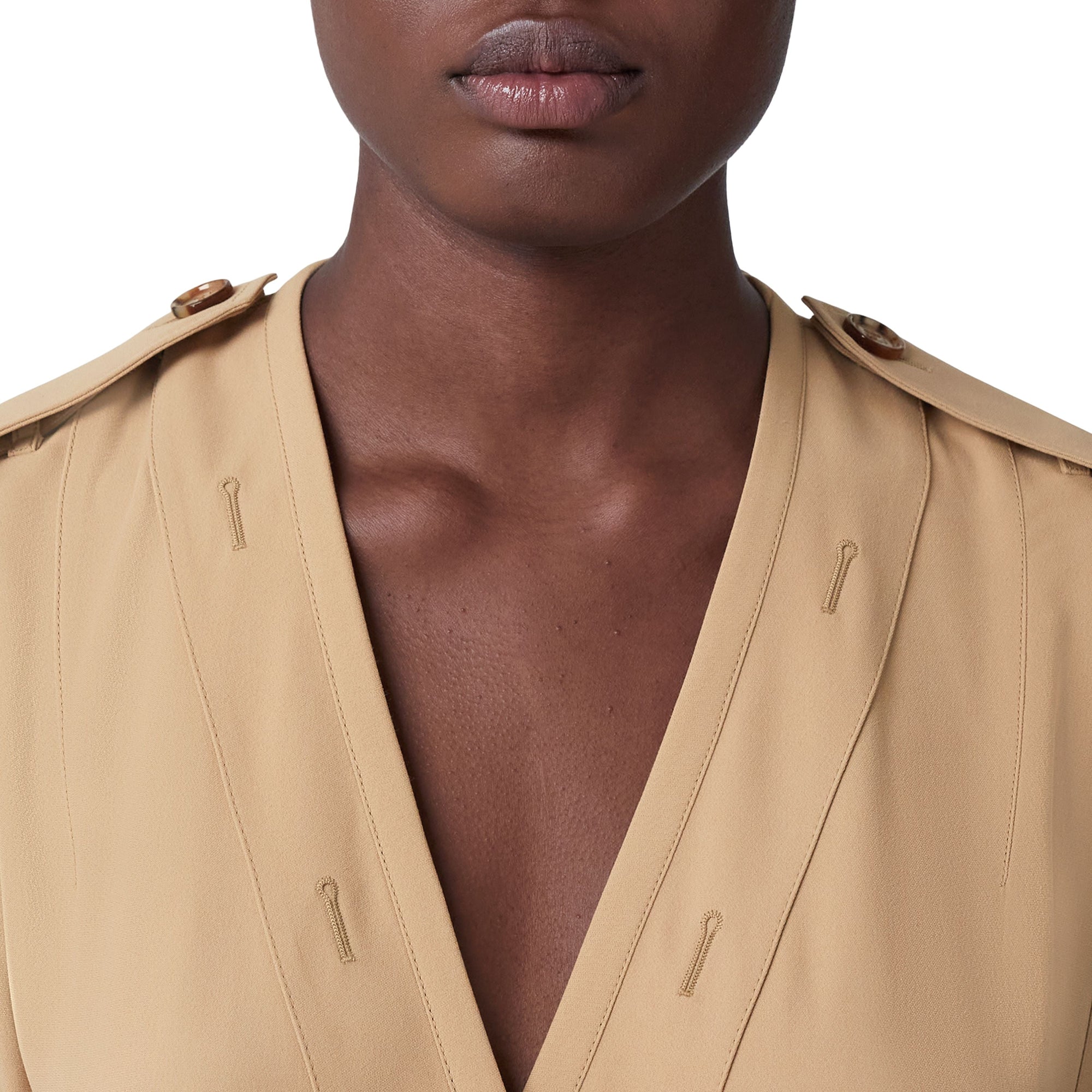 Robe trench à col en V sans manches - Soft Fawn