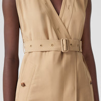 Robe trench à col en V sans manches - Soft Fawn