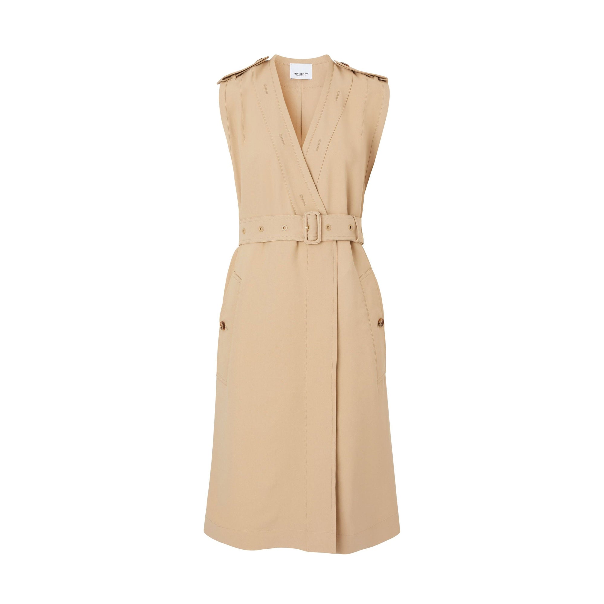 Robe trench à col en V sans manches - Soft Fawn