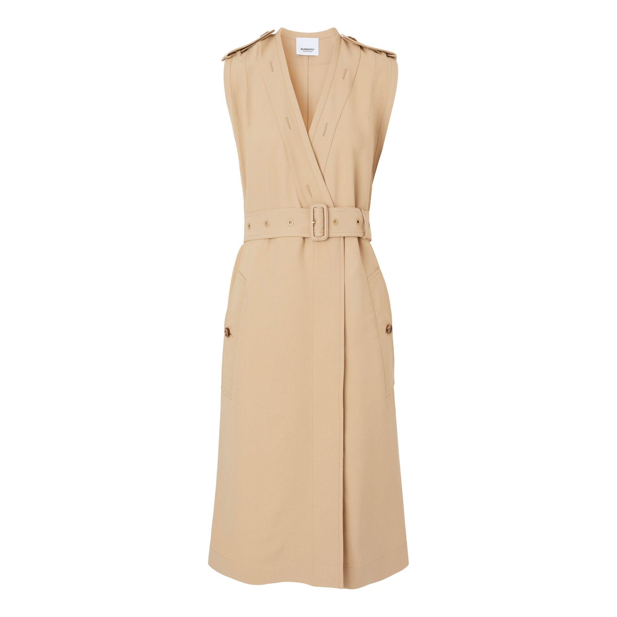Robe trench à col en V sans manches en viscose - Soft Fawn