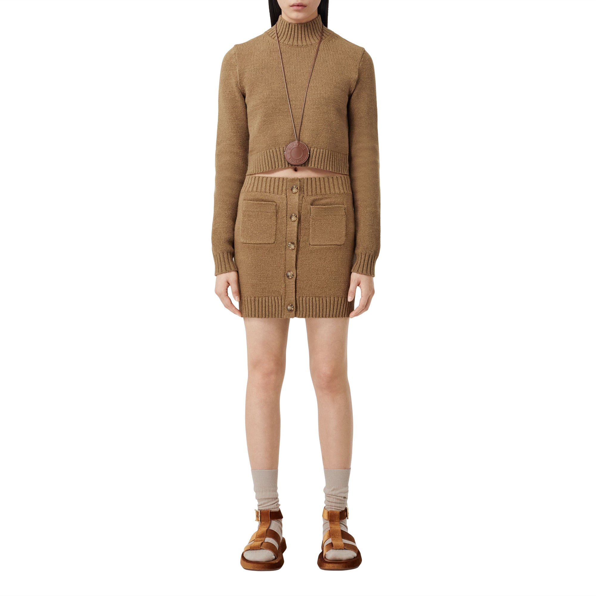 Mini jupe en coton mélangé - Camel Melange