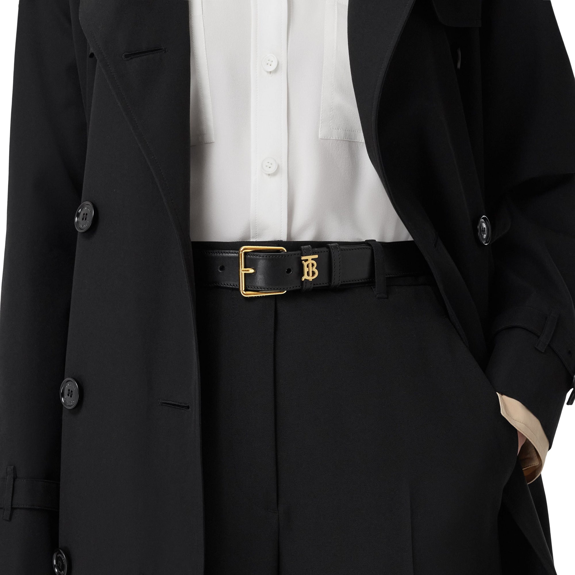 Ceinture initiale TB en cuir - Black