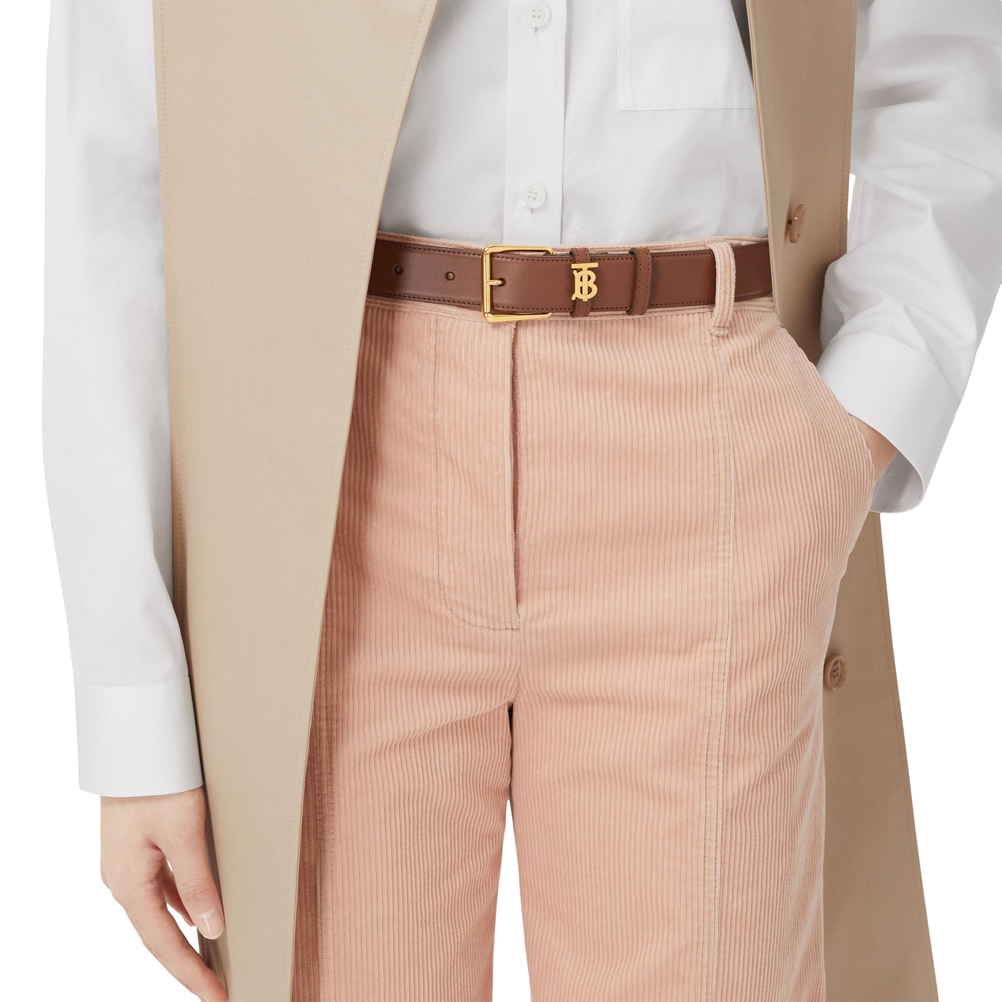 Ceinture initiale TB en cuir - Tan