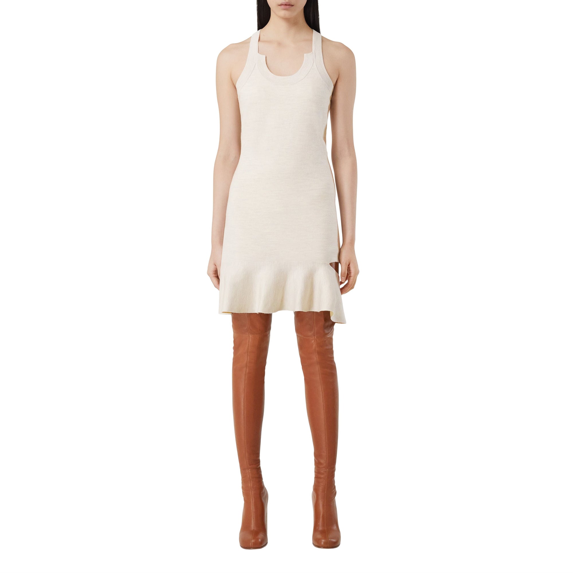 Robe péplum en laine à découpe - Oatmeal