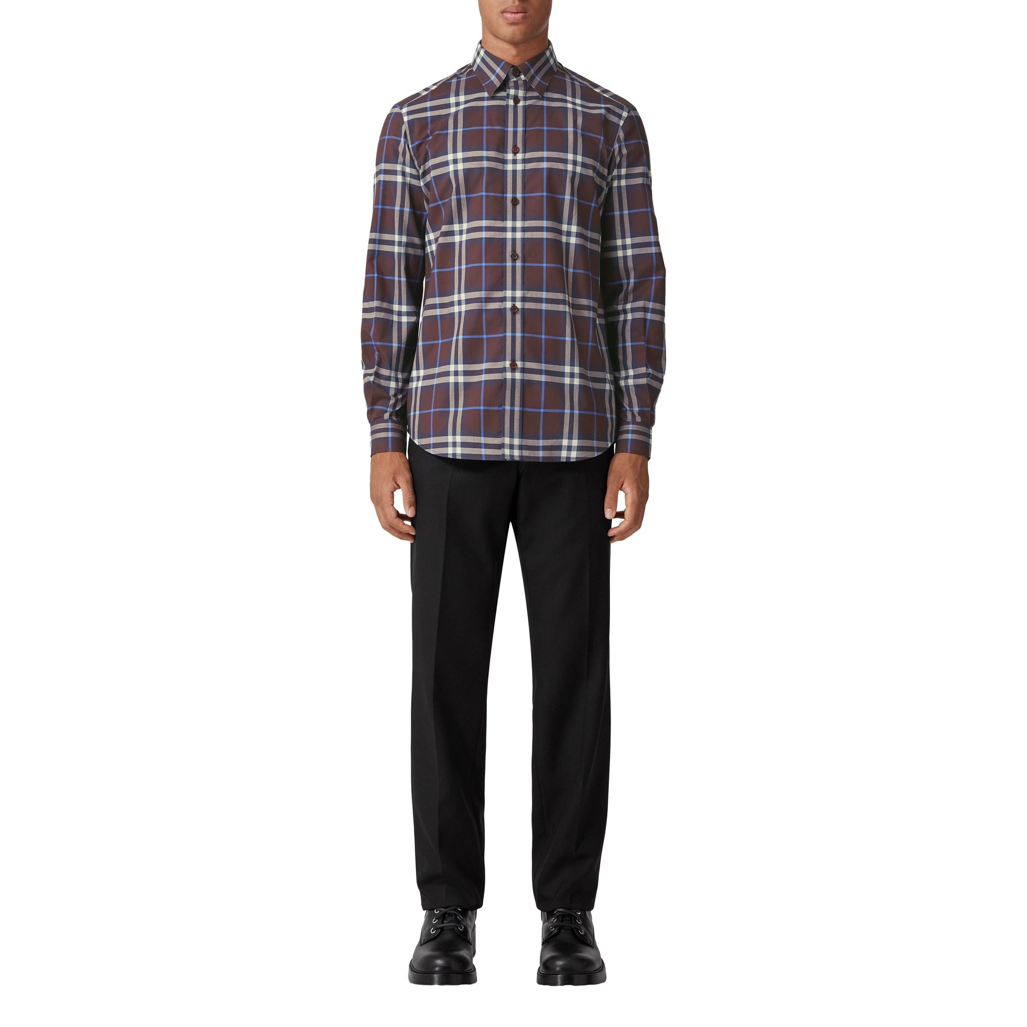 Chemise à motif check à col en pointe - Deep Maroon Check