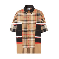 Chemise à manches courtes à carreaux patchwork - Archive Beige Check