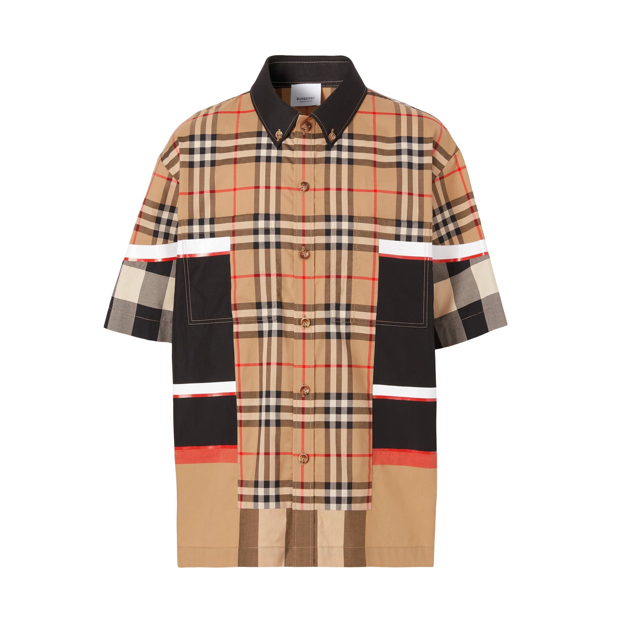 Chemise à manches courtes à carreaux patchwork - Archive Beige Check