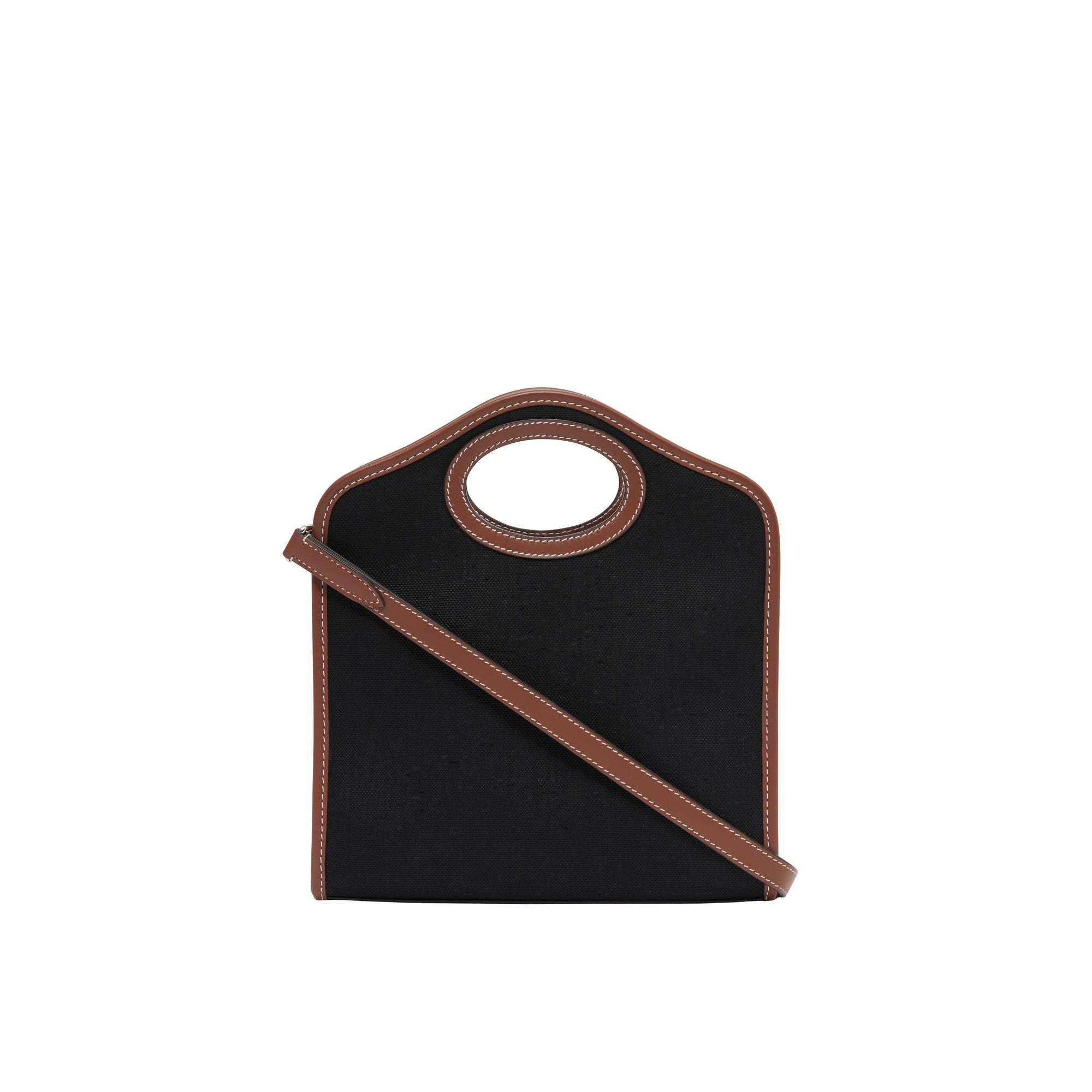 Mini sac Pocket en coton technique et cuir - Black & Tan