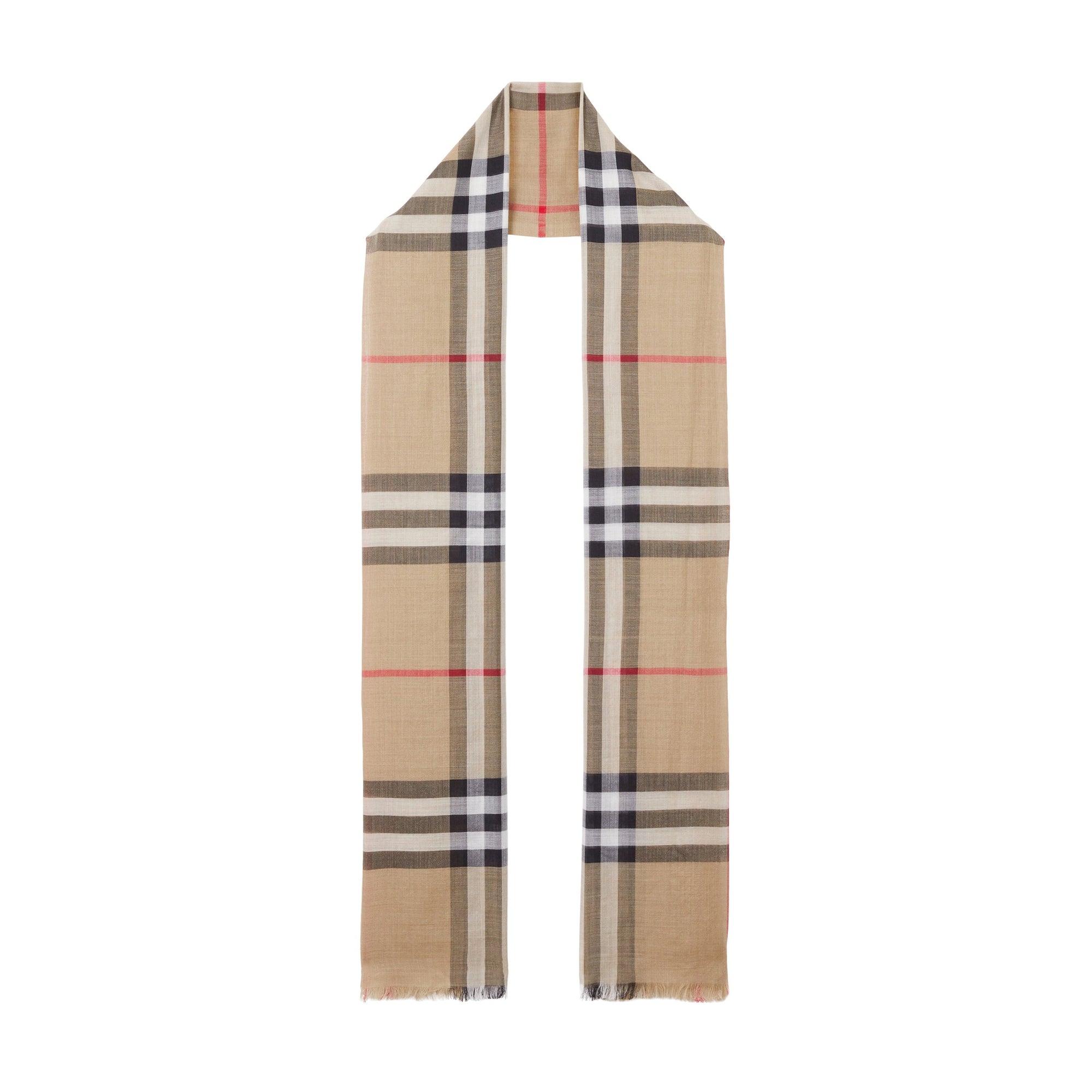 Écharpe en laine et soie à motif check - Archive Beige