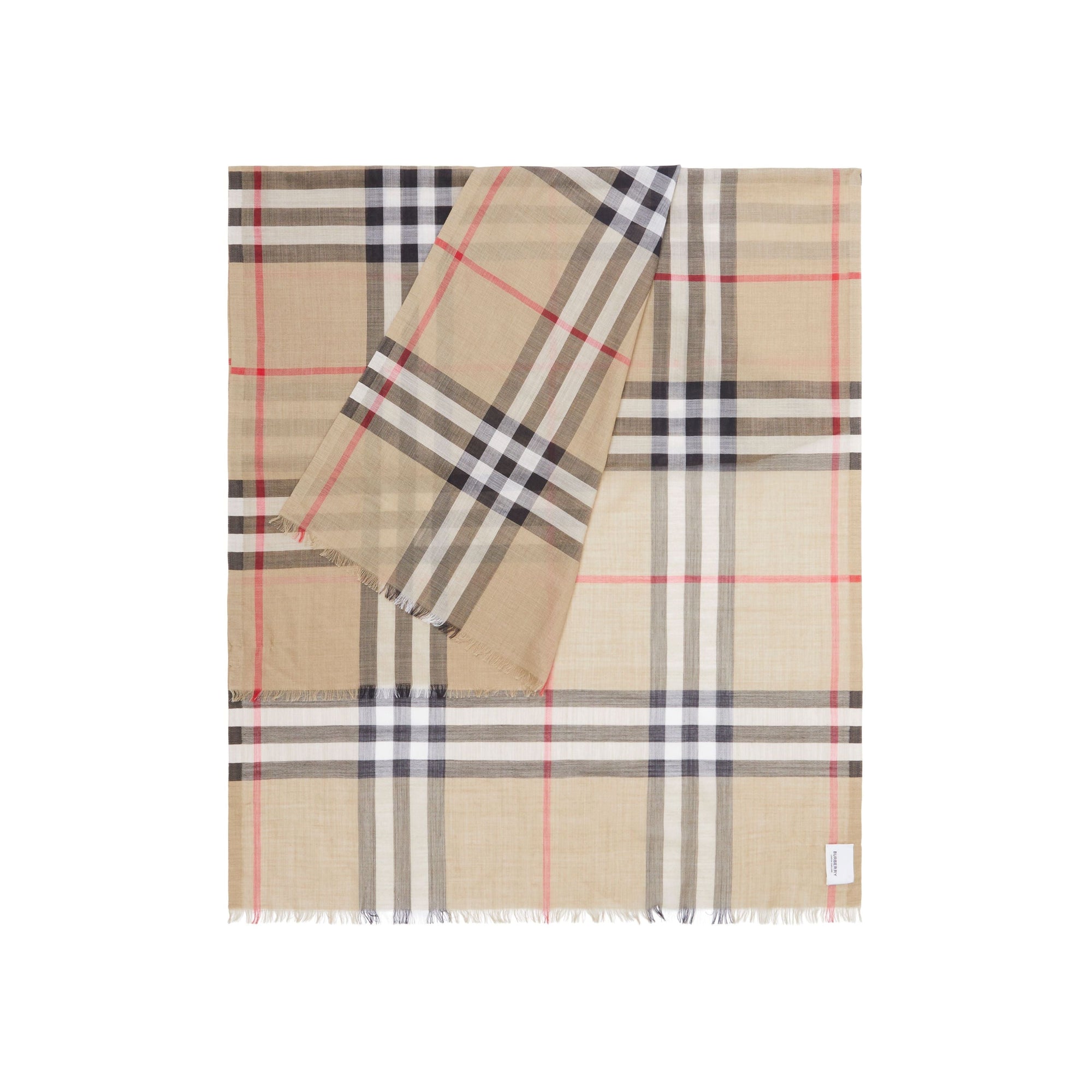 Écharpe en laine et soie à motif check - Archive Beige