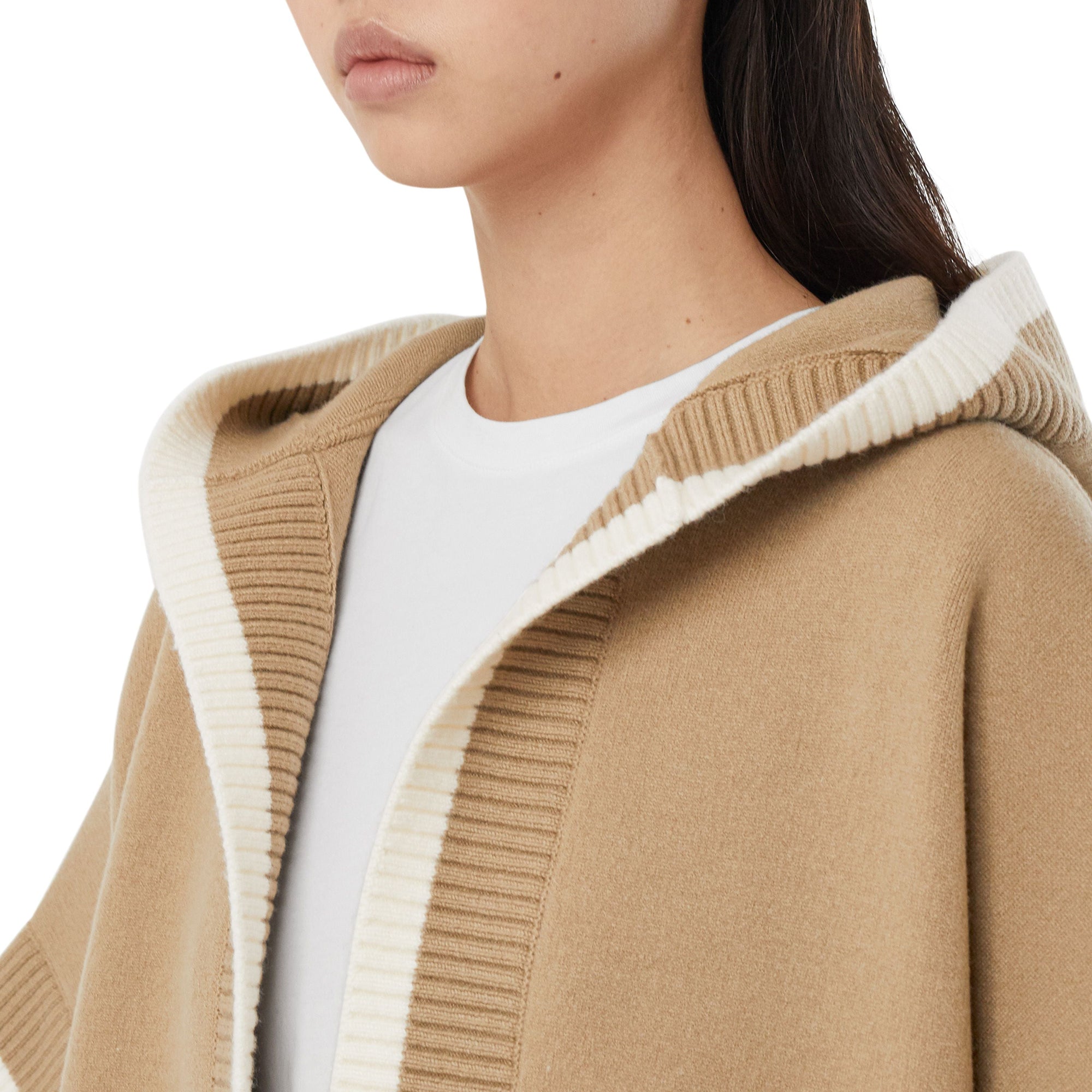 Cape à capuche en laine et cachemire - Archive Beige