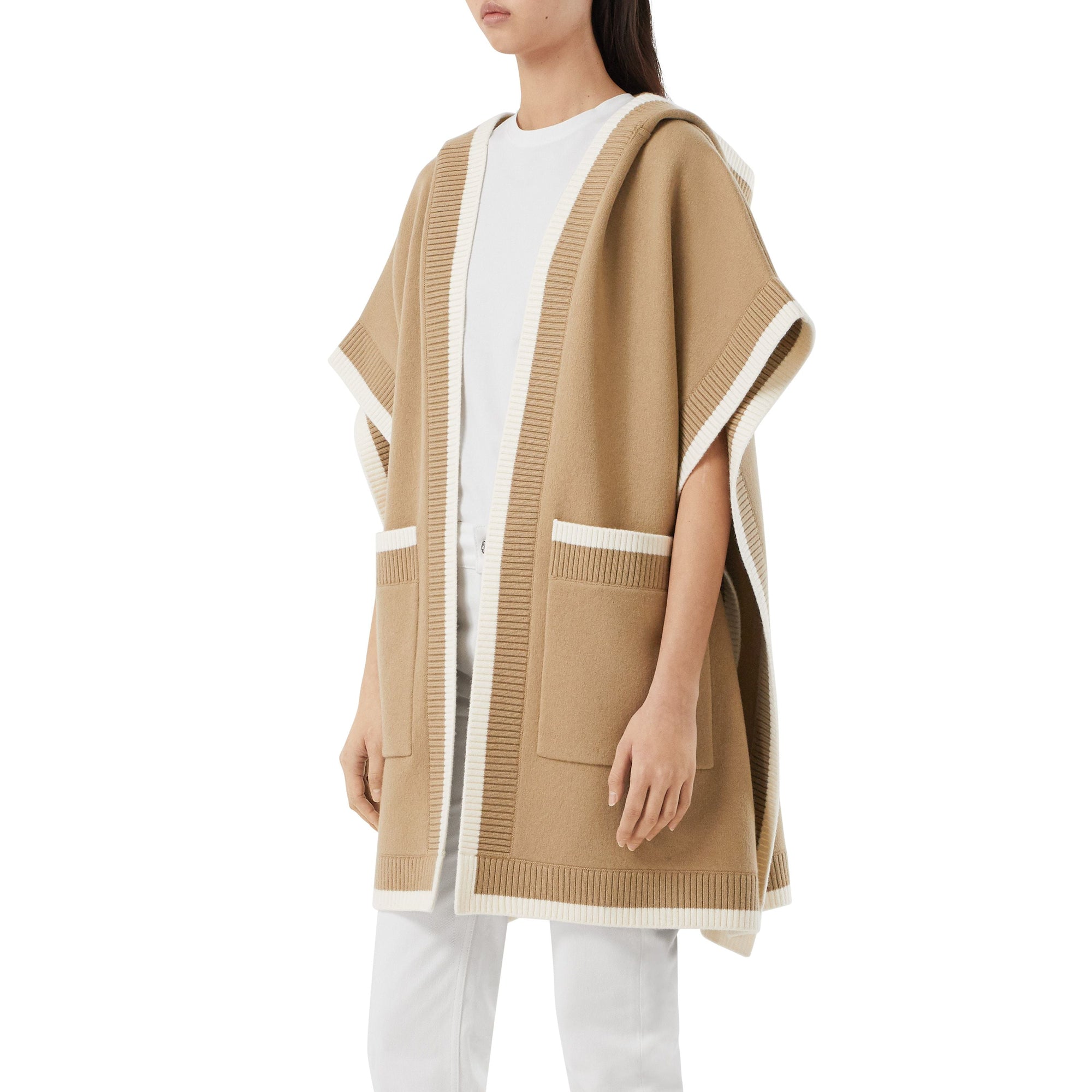 Cape à capuche en laine et cachemire - Archive Beige