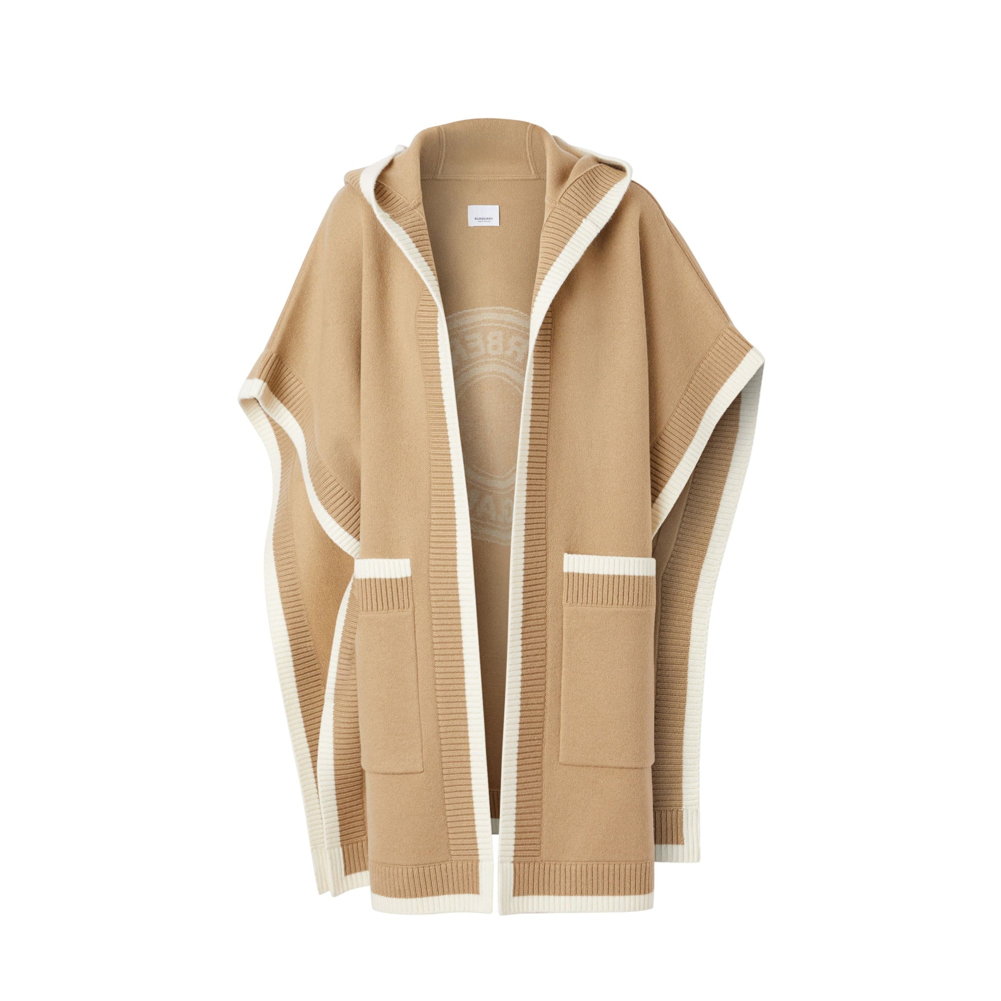 Cape à capuche en laine et cachemire - Archive Beige