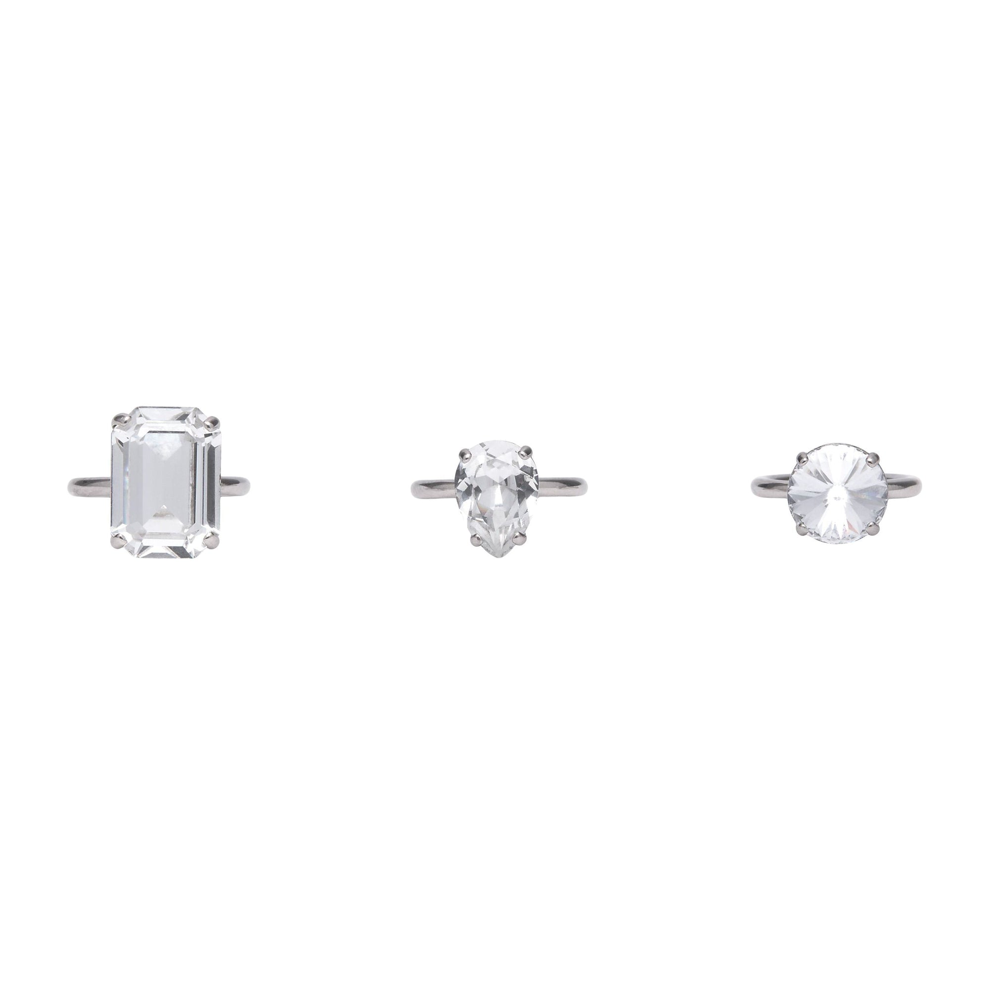 Trio de bagues plaquées à solitaire en cristal - Crystal & Palladio