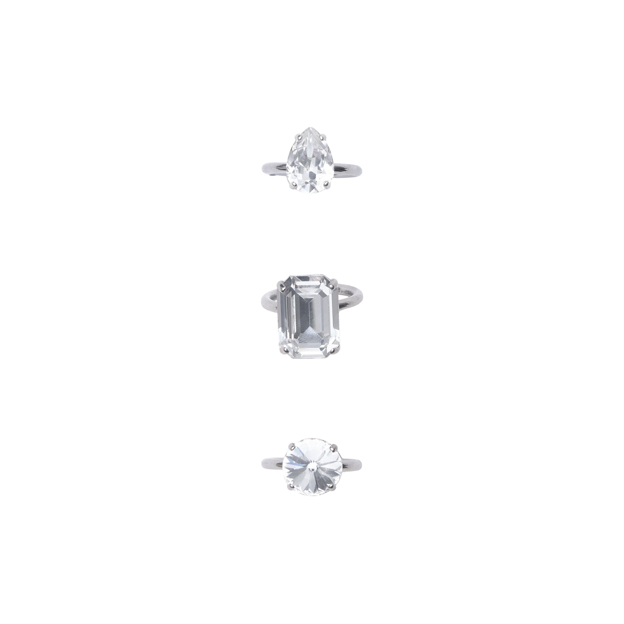 Trio de bagues plaquées à solitaire en cristal - Crystal & Palladio