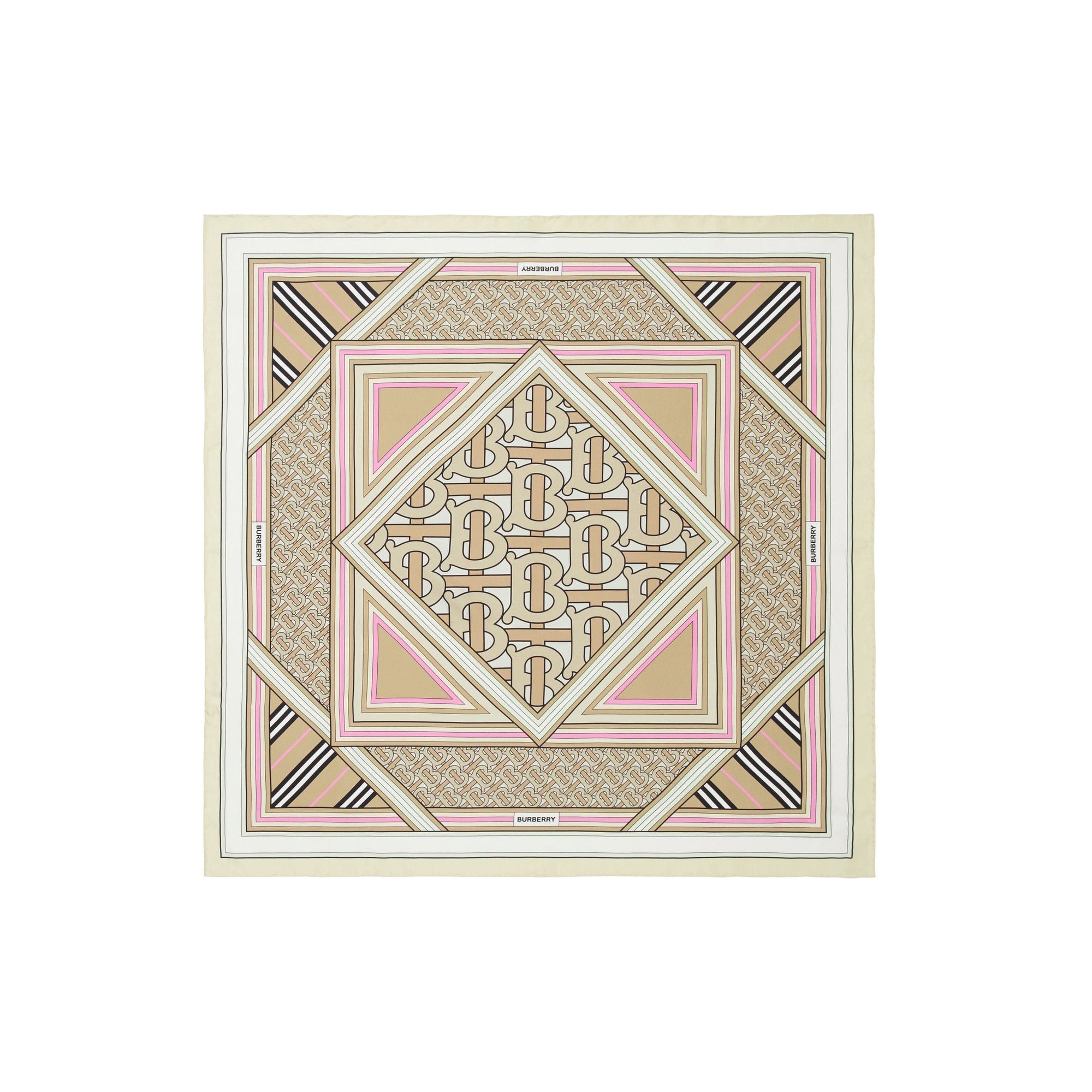 Carré de soie à imprimé montage - Beige & Pale Pink