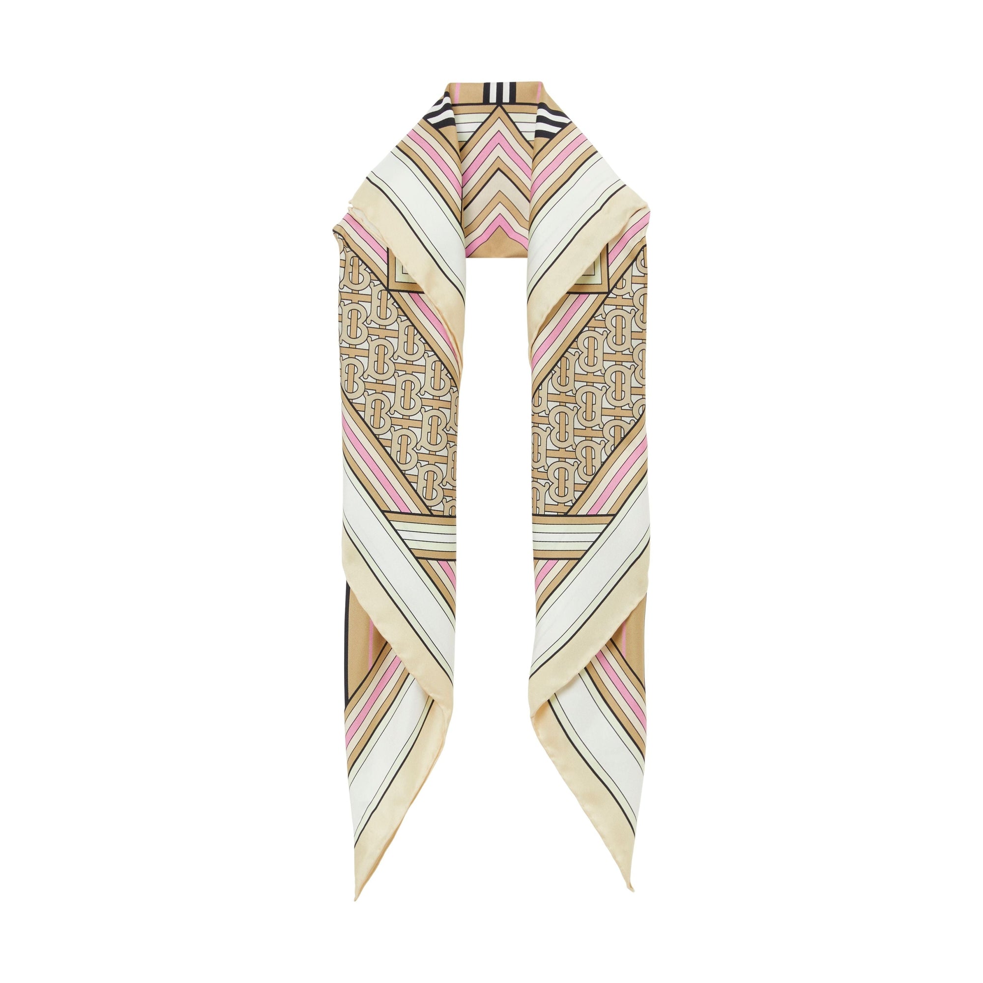 Carré de soie à imprimé montage - Beige & Pale Pink