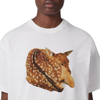 T-shirt oversize en coton à imprimé daim - White