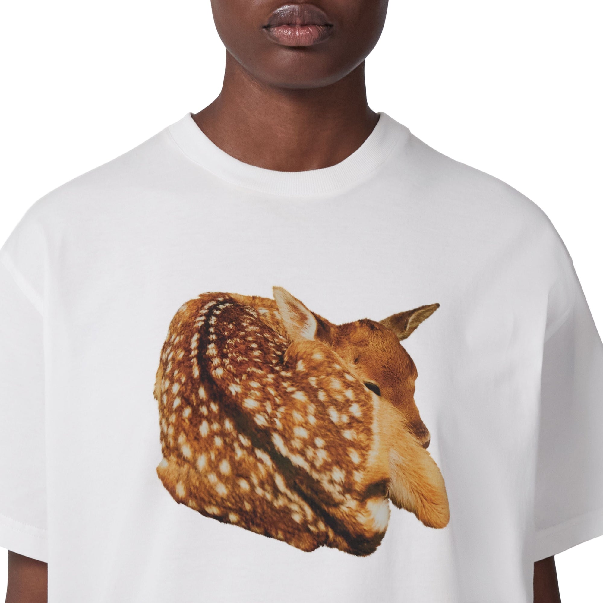 T-shirt oversize en coton à imprimé daim - White