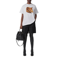 T-shirt oversize en coton à imprimé daim - White