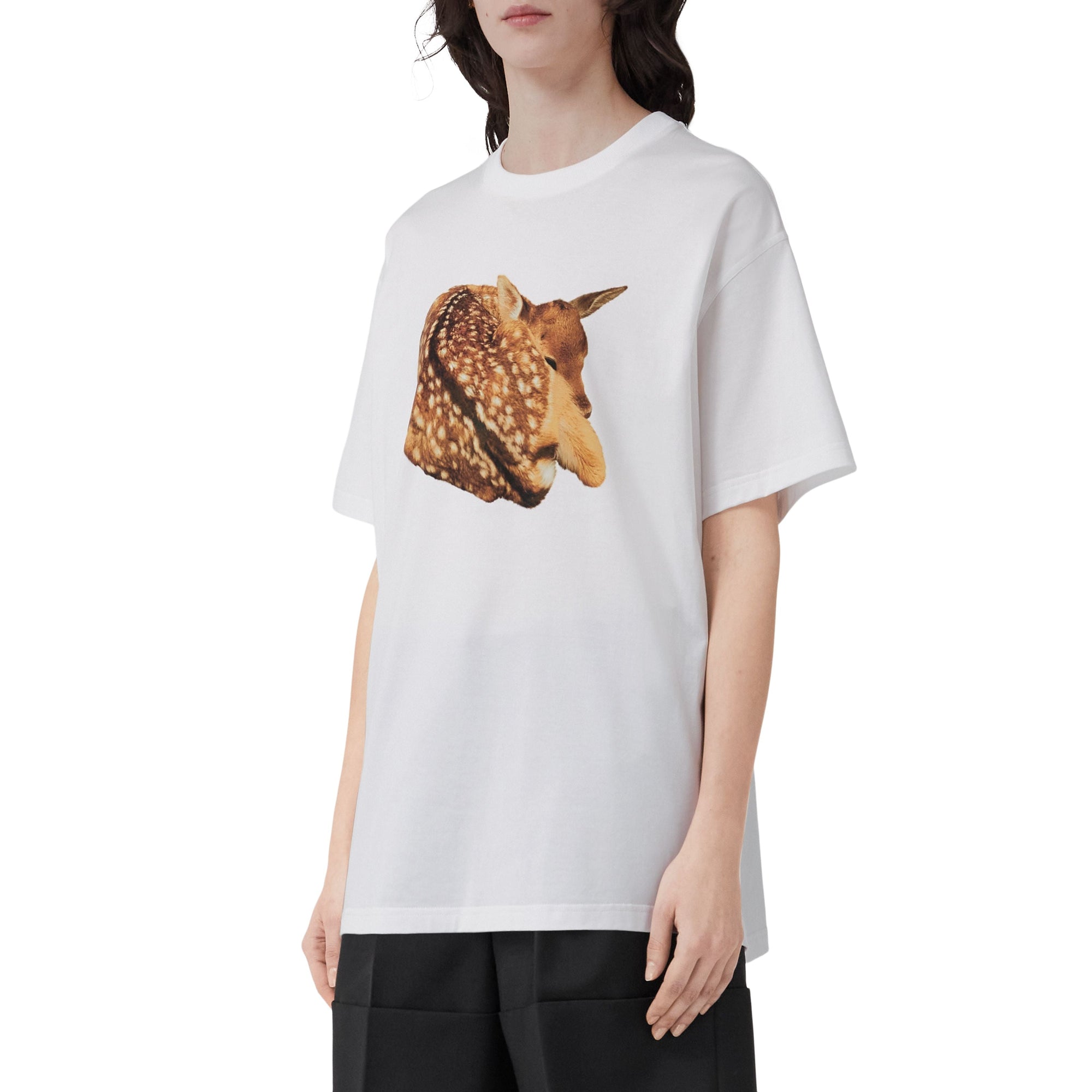 T-shirt oversize en coton à imprimé daim - White