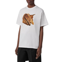 T-shirt oversize en coton à imprimé daim - White