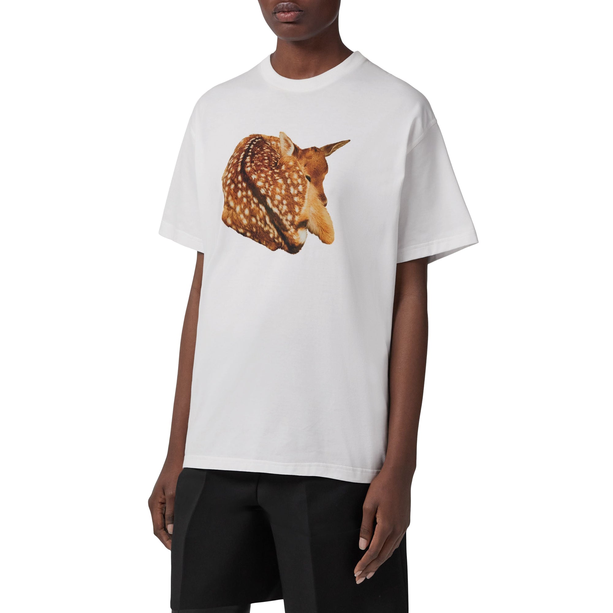 T-shirt oversize en coton à imprimé daim - White