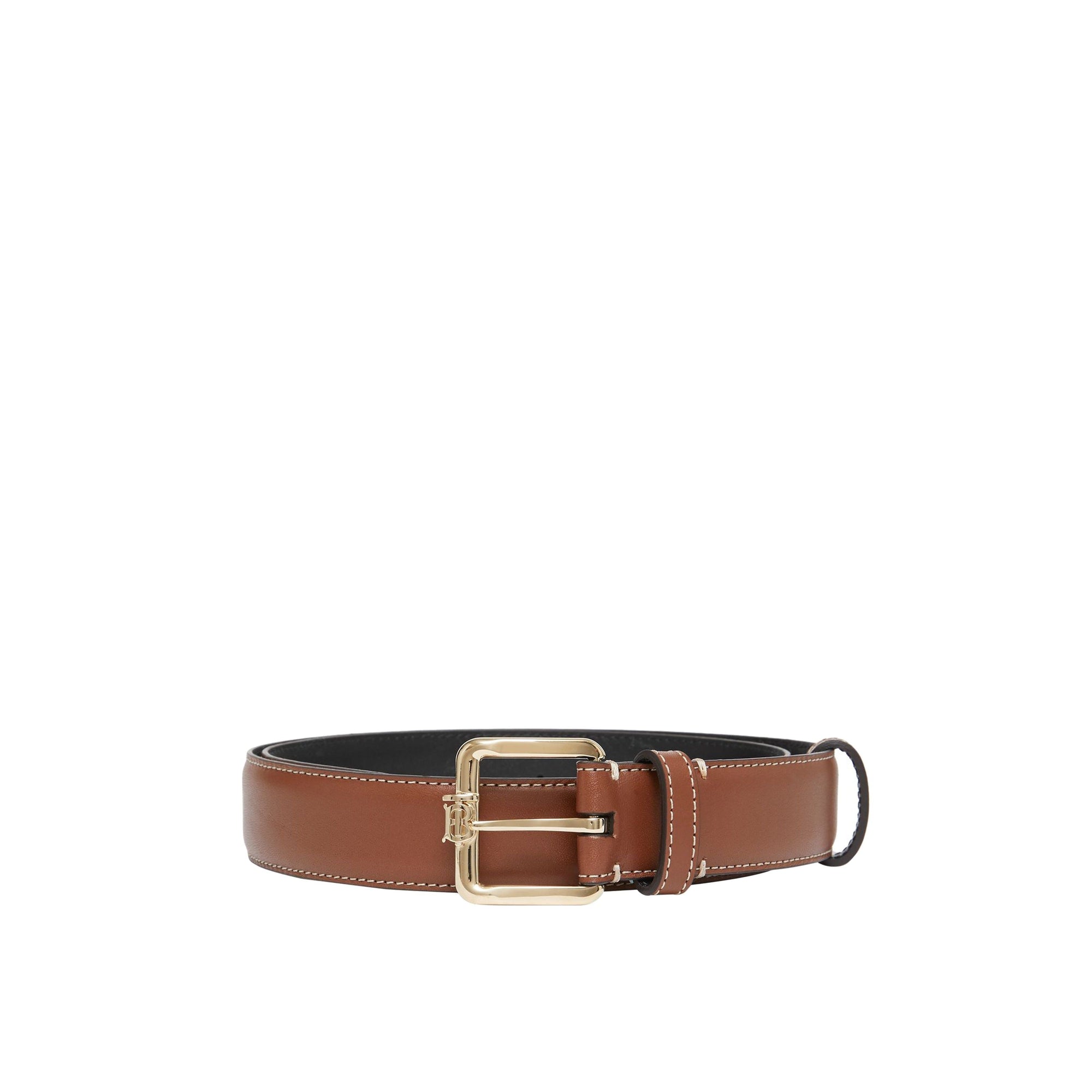 Ceinture classique en cuir monogramme - Tan & Light Gold