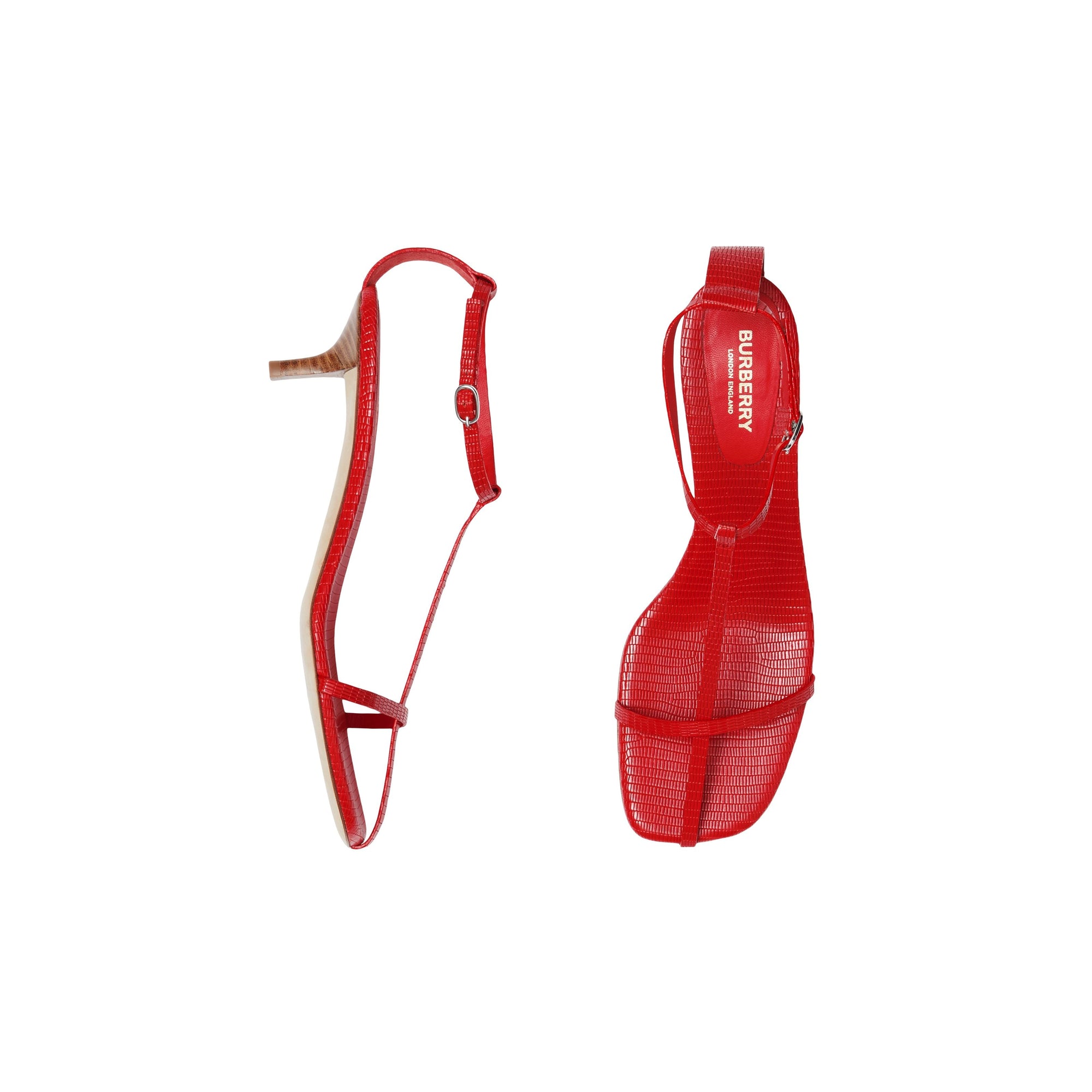 Sandales à talon aiguille en cuir gaufré - Bright Red