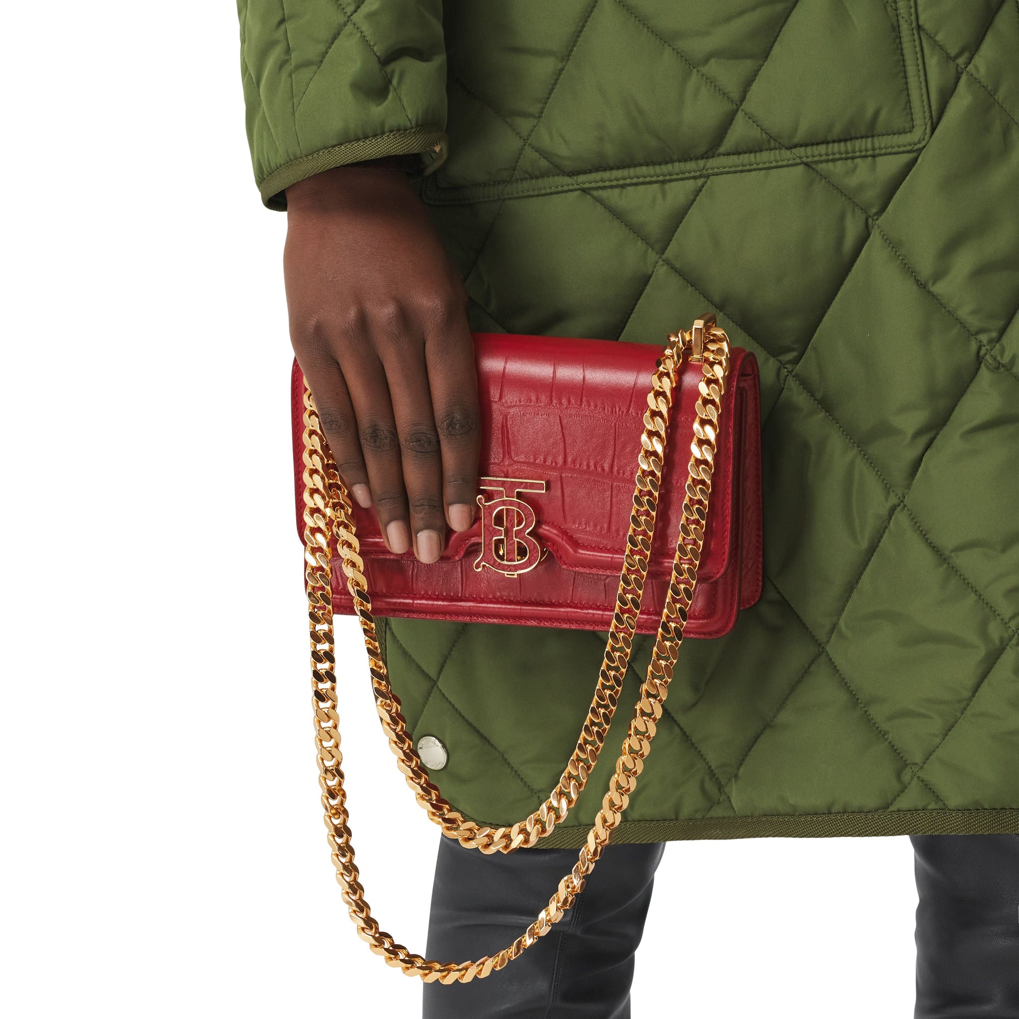 Mini sac TB en cuir embossé avec chaîne - Dark Carmine